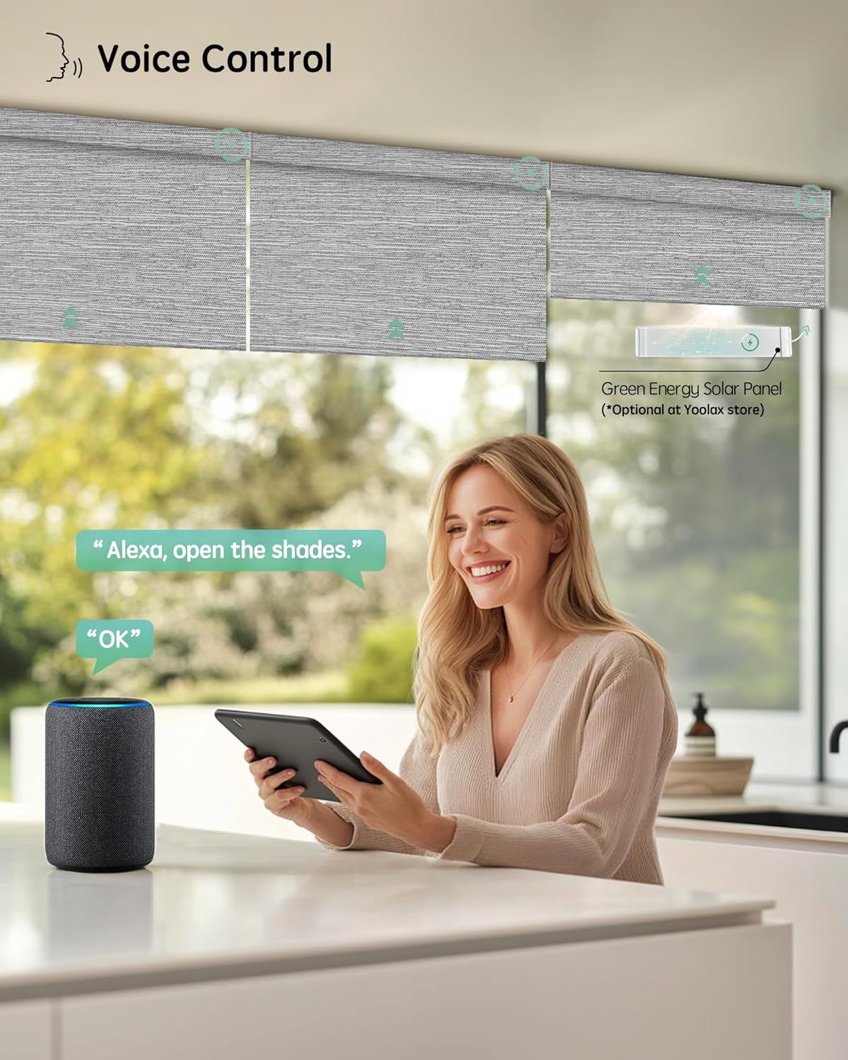 Yoolax Motorized Blinds with Remote, Smart Blinds for Windows Blackout Automatic Shades Work with Alexa Remote Control Roller Window Shades with Valance, Custom Size (Foggy Grey)