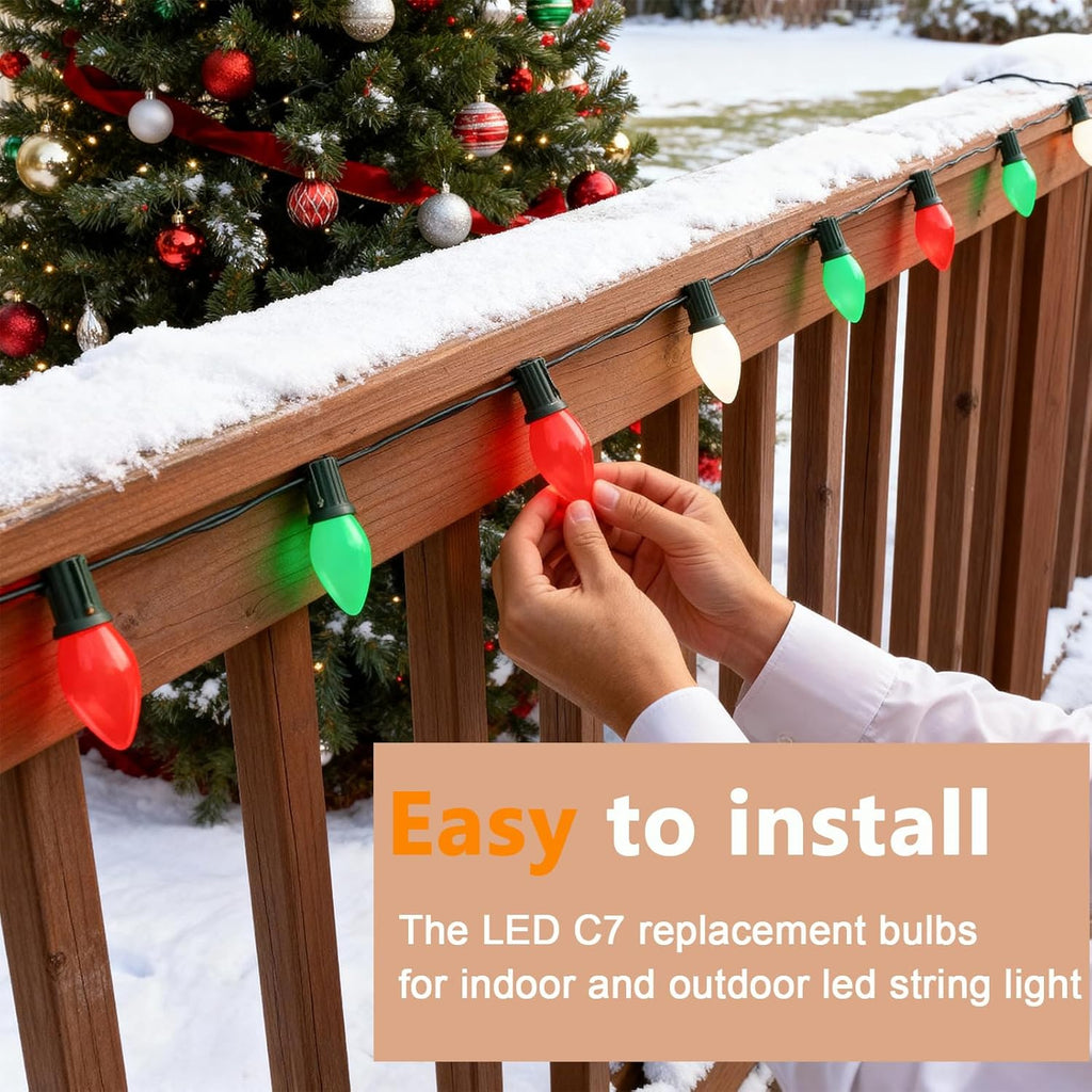 C7 LED Christmas Lights Replacement Bulbs, 25 Pack 0.6w C7 Ceramic Multicolor Light Bulbs with E12 Candelabra Base, Vintage Colored Light Bulbs for Indoor/Outdoor Christmas String Lights