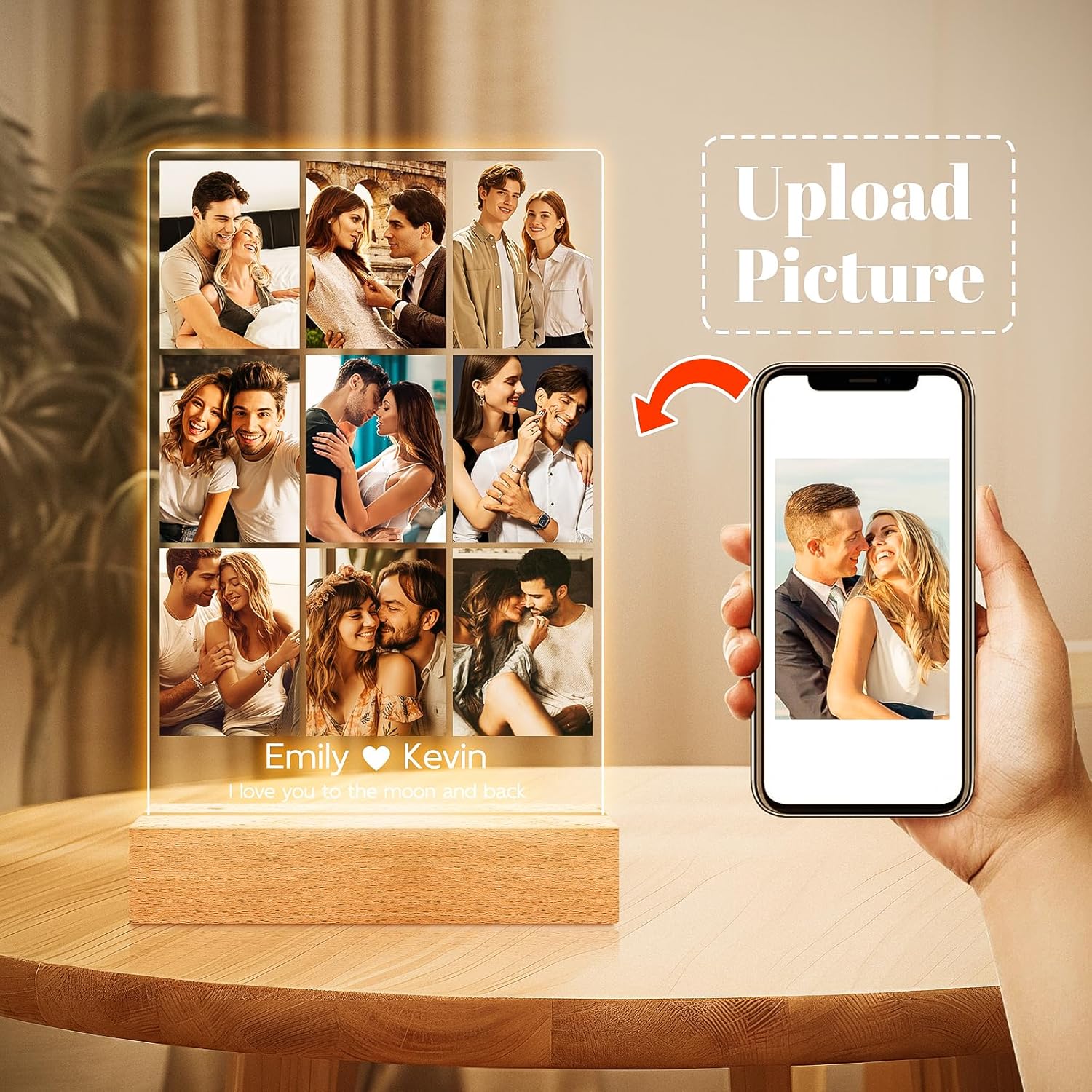 Personalized Picture Frame with Photos, Custom Picture Frames, Personalized Photo Frame, Customized Anniversary Birthday Valentines Day Gifts for Women Men Her Him Girlfriend Boyfriend Couples
