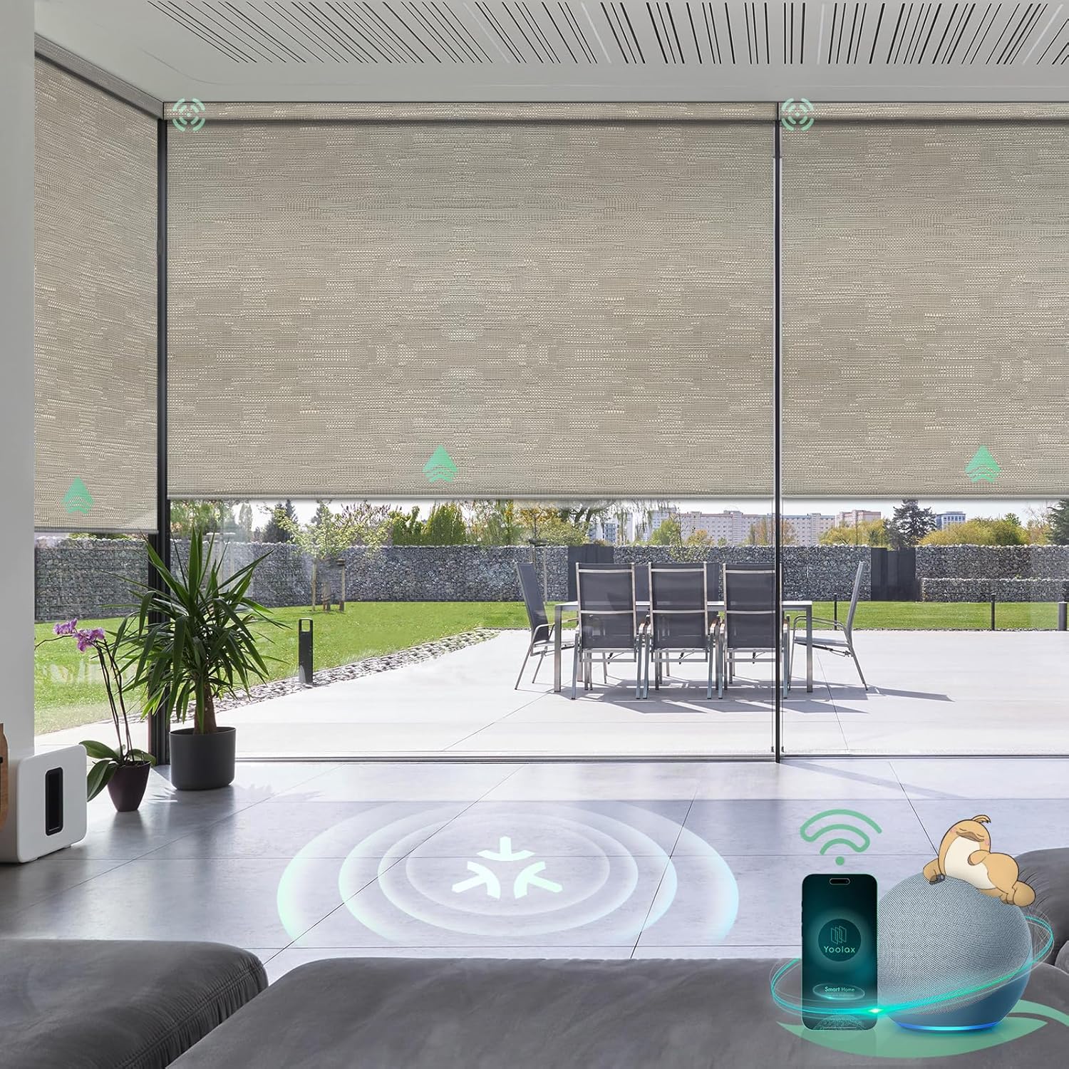 Yoolax Smart Blinds, Motorized Matter Roller Shades Blackout Automatic Blinds for Windows Motorized Shades Compatible with Alexa, Google Home, Homekit(Blackout Jacquard Coffee)