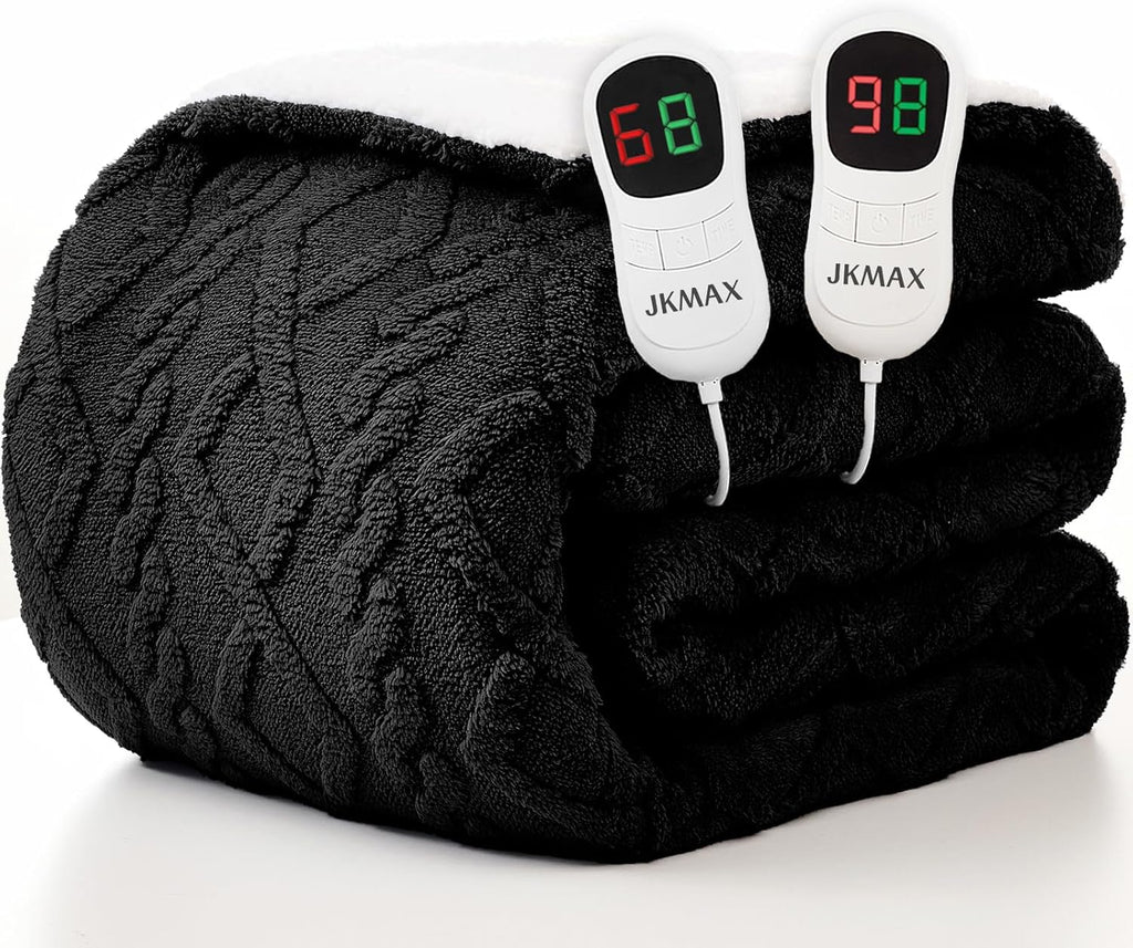 Heated Electric Blanket Queen Size-84"x90" Heating Blanket with 10 Heating Levels & 5 Time Settings Over-Heat Protection，Winter Warmer for Adults with ETL Certification（Black）