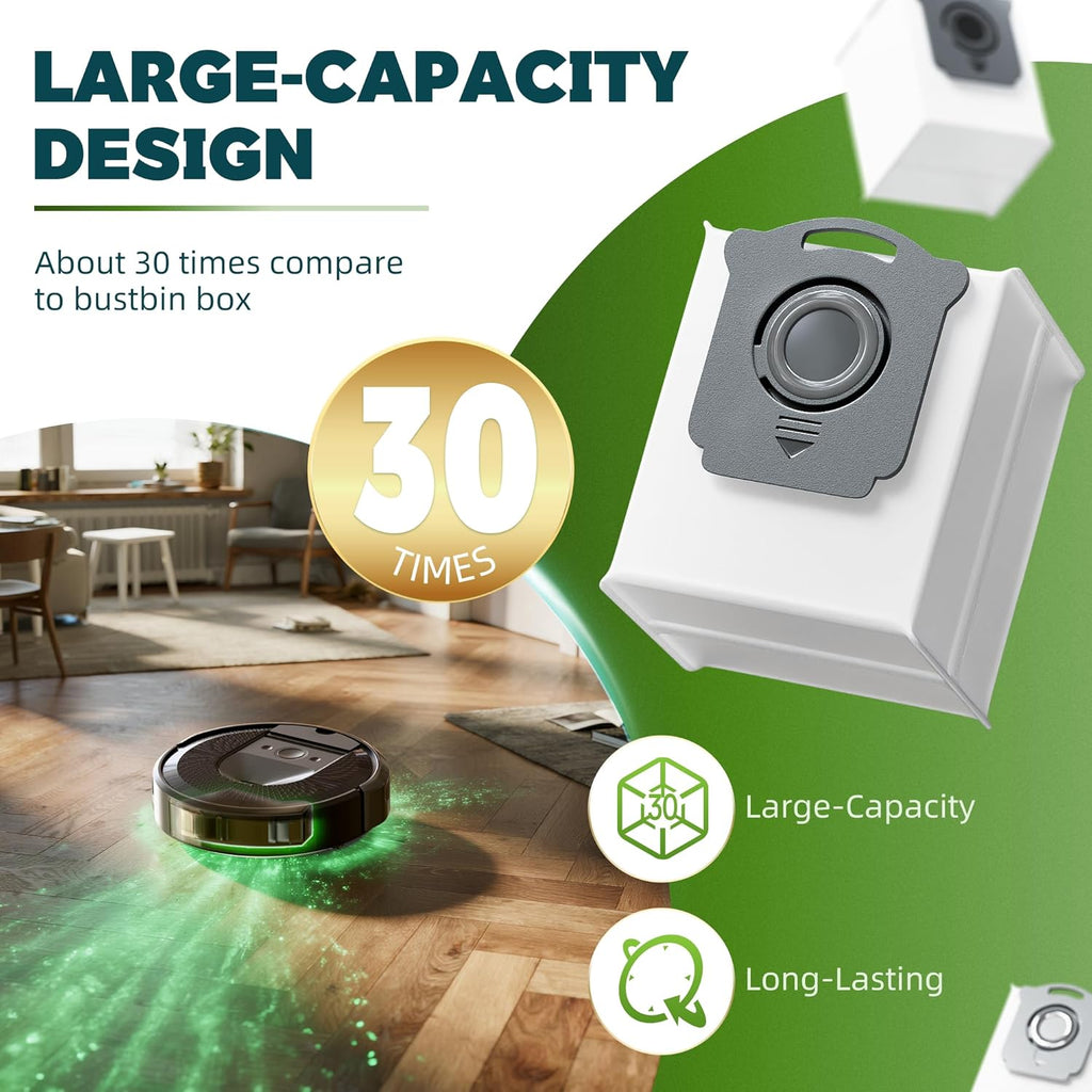 Vacuum Bags Replacement Compatible with iRobot Roomba i7, i7+, i3, i3+, i1+, i4, i4+, i6, i6+, j7, j7+, i8, i8+,s9, s9+ Plus, i & s & j Series Clean Base Automatic Dirt Disposal Bags, Pack of 3