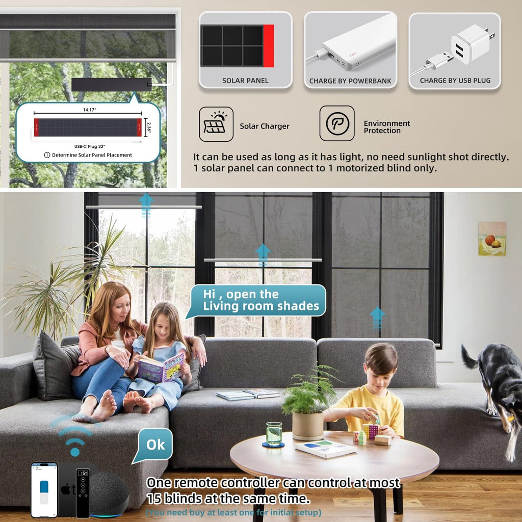 SmartWings Motorized Light Filtering Roller Shades 60% Blackout Custom Size, Rechargeable Battery, Works with Matter/Apple HomeKit, Alexa, Thread/Zigbee, Remote Optional, 60% Twilight Shadow