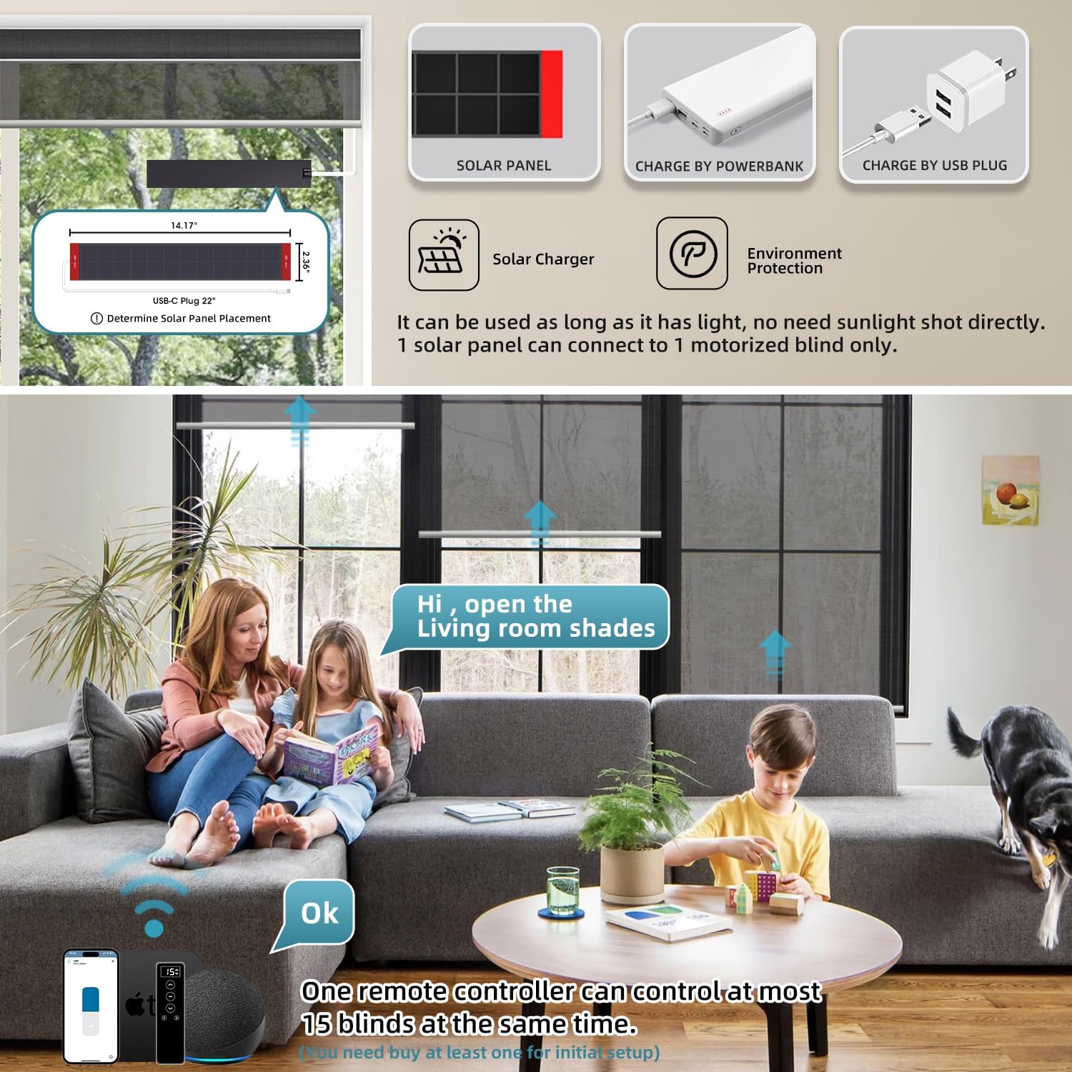SmartWings Motorized Light Filtering Roller Shades 60% Blackout Custom Size, Rechargeable Battery, Works with Matter/Apple HomeKit, Alexa, Thread/Zigbee, Remote Optional, 60% Twilight Shadow