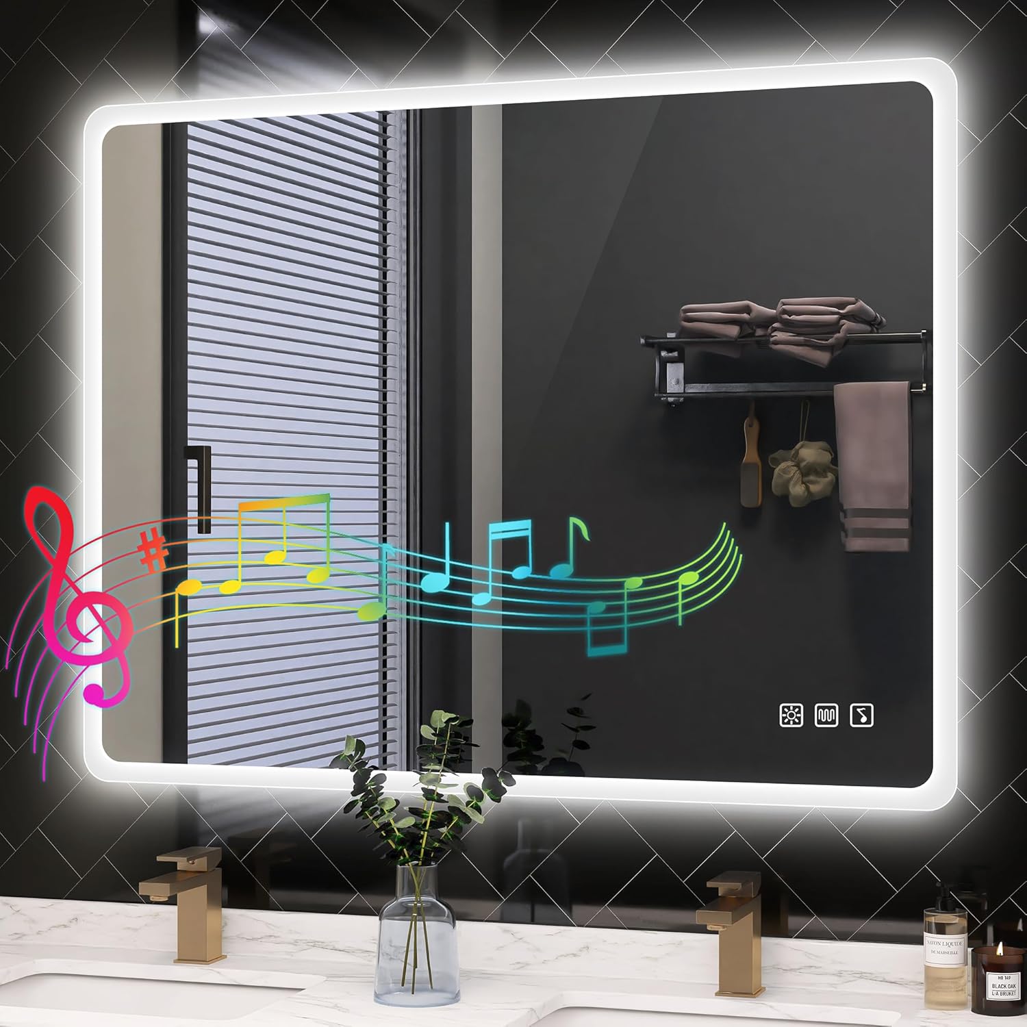 STARLEAD 28"x36" LED-Bathroom-Mirror-with-Lights, Wall-Mounted with Bluetooth Speaker, Anti-Fog, 3 Color Temperature, Dimmable Brightness, Waterproof, Tempered Glass, Frontlit & Backlit