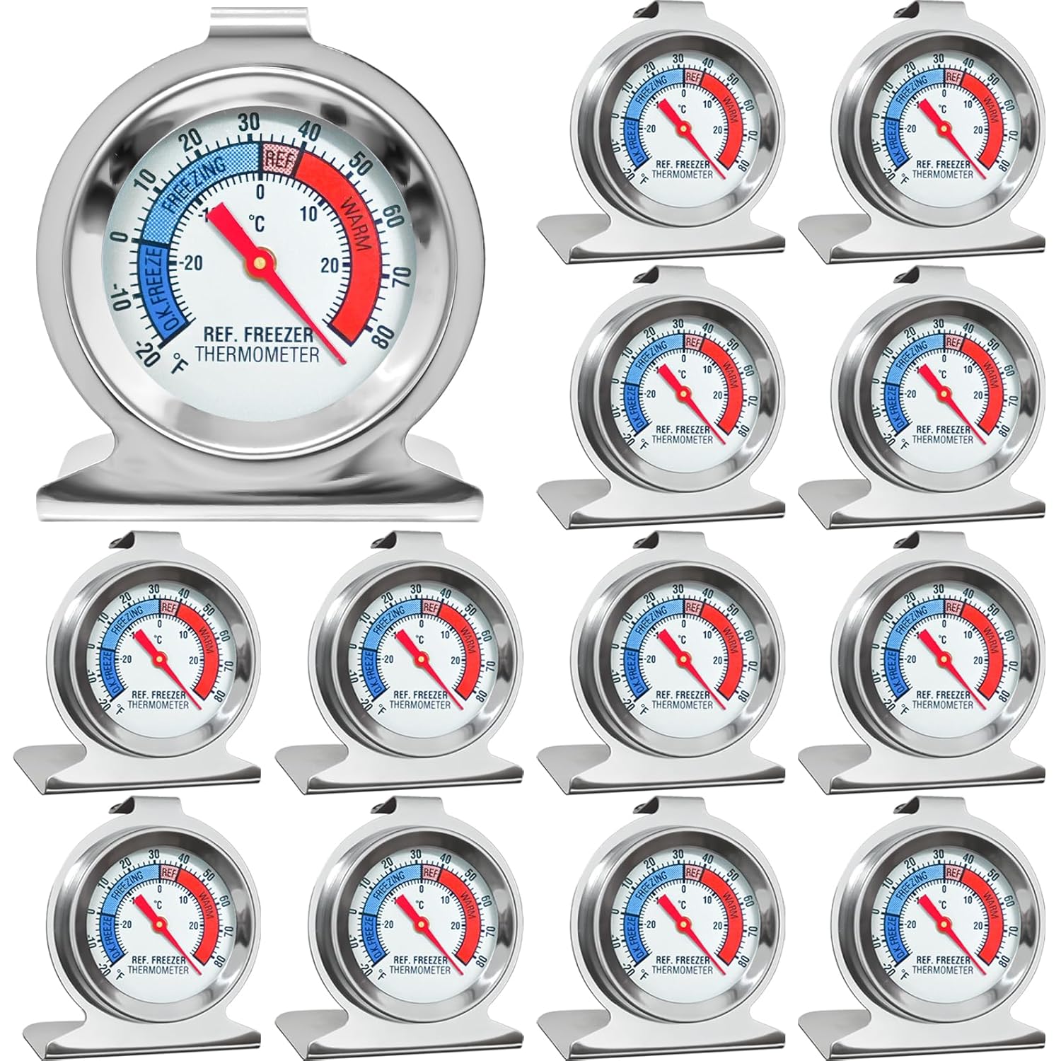 12 Pack Refrigerator Freezer Thermometer Large Dial Fridge Thermometer with Dual-Scale -30~30°C/-20~80°F for Freezer Refrigerator Cooler