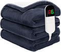 Heated Blanket Twin 62"×84" - Premium Cosy Soft Electric Blanket with 6 Heating Levels,Fast Heating Flannel Sherpa Machine Washable Blanket for Bed & Couch - Auto Shut Off(Navy Blue)