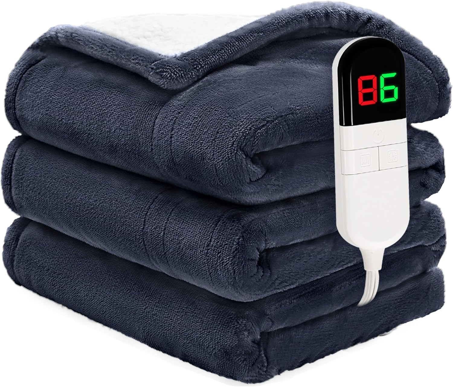 Heated Throw Blanket 50"×60" - Premium Cosy Soft Electric Blanket with 6 Heating Levels,Fast Heating Flannel Sherpa Blanket for Bed & Couch - Auto Shut Off/Machine Washable (Navy Blue)
