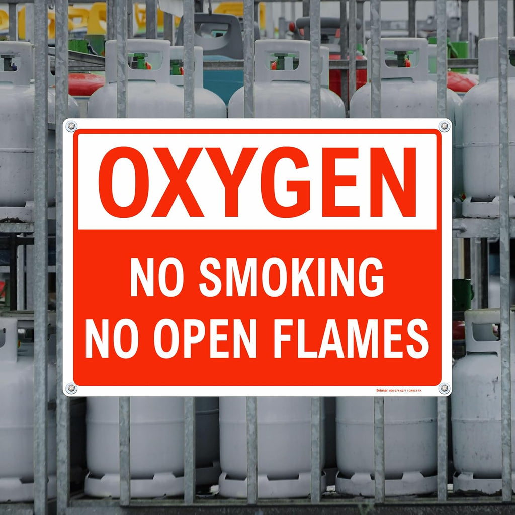 Brimar - 14 x 10" - Oxygen No Smoking No Open Flames Sign - .040″ Rust-Free Aluminum - Clear Message - Easy Installation
