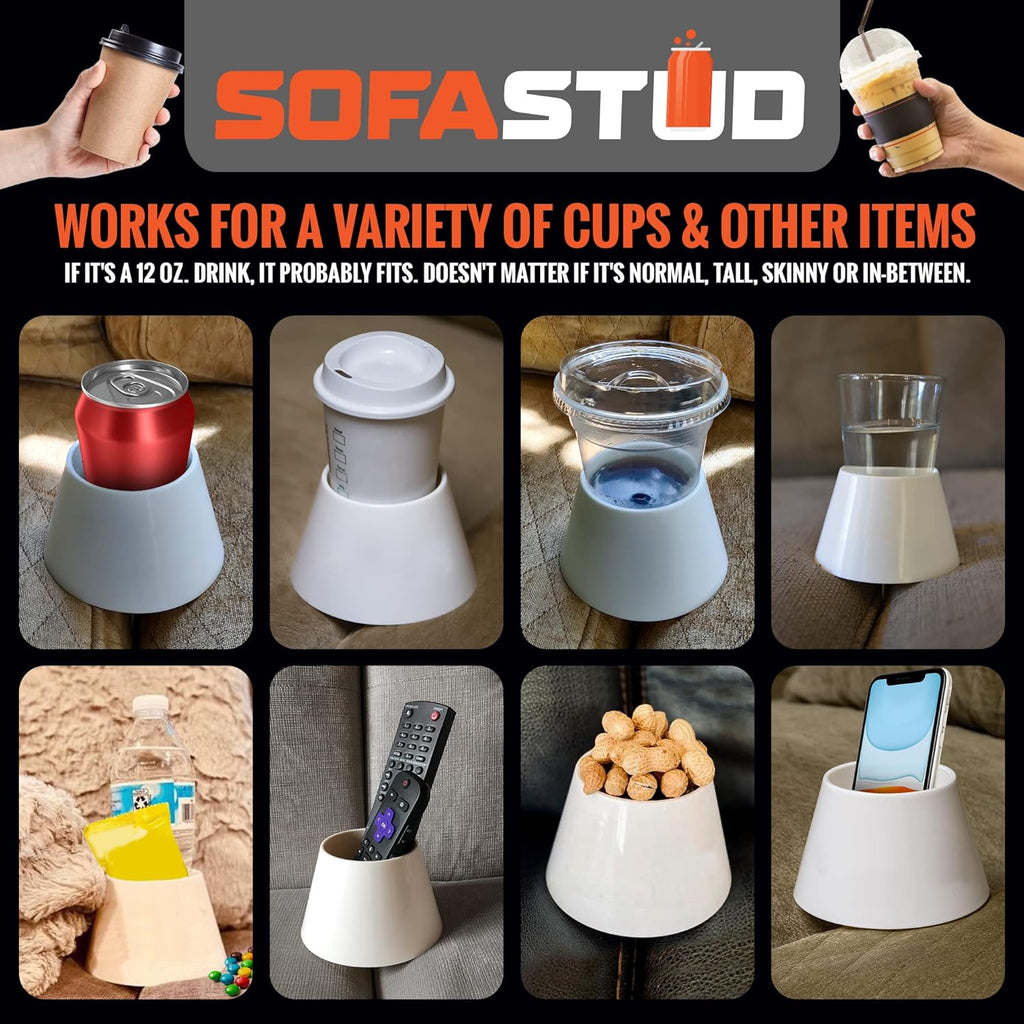 Original Couch Cup Holder - Spill Proof, Convenient, & Versatile Drink Coaster Molded from BPA Free, Impact Resistant, Durable Plastic That Fits Cans, Cups, Bottles & More