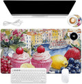 Heated Mouse Pad 23.6 x 14 in 3-Temp Fast Heating Desk Mat with Auto Timer Warmer for Hands Wrist Pain Relief Waterproof Keyboard Mat for Office, Gaming, Home, Sweet Treats Garden