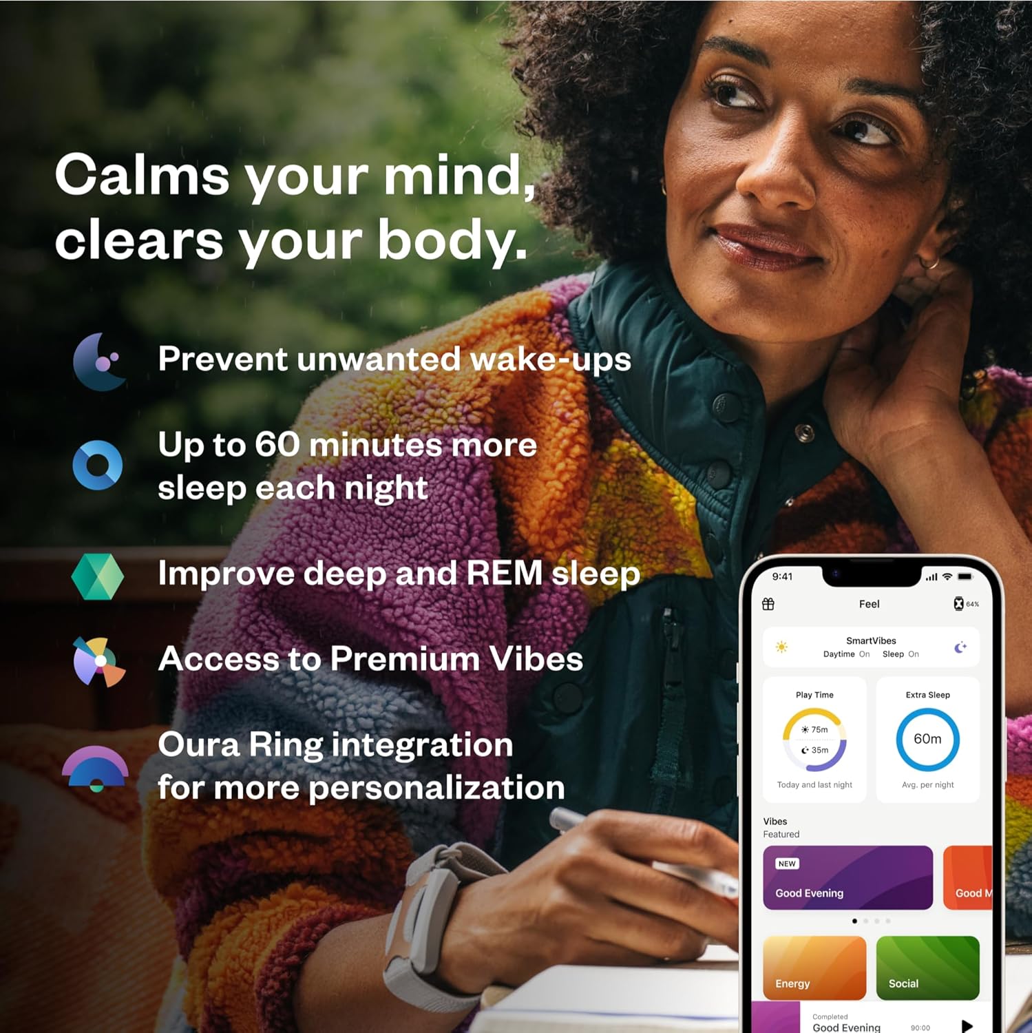 Apollo Neuro Wearable & 12-Month SmartVibes AI Membership – Sleep Aid & Stress Relief Device | Fall Asleep Faster, Sleep Longer & Deeper | Boost Focus, Relaxation & Calm (Glacier)