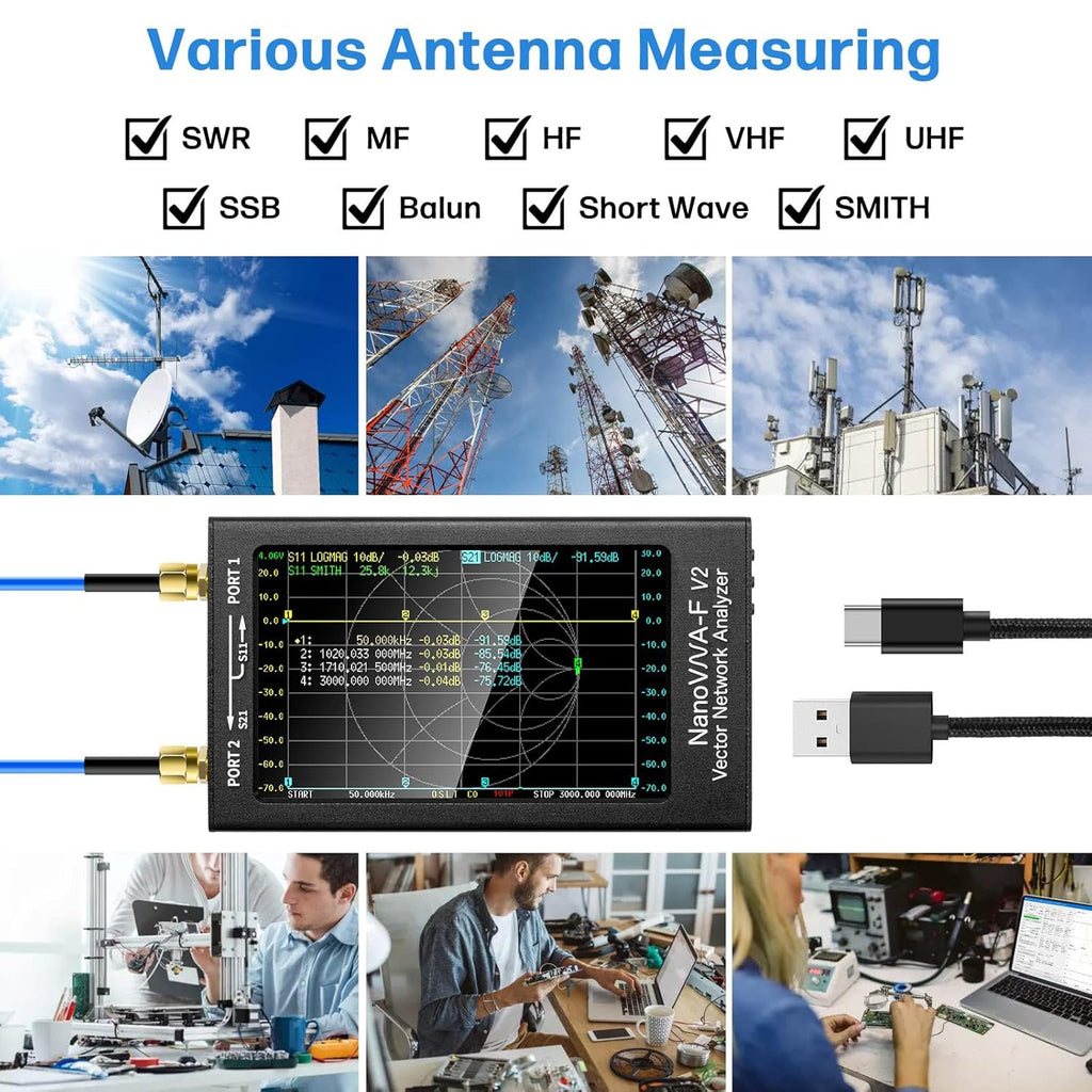AURSINC Upgraded NanoVNA-F V2 Vector Network Analyzer 50KHz-3GHz HF VHF UHF VNA Antenna Analyzer, 4.3inch Touchscreen, 5000mAh Battery, Measuring S-Parameters, SWR, Phase Delay, Smith Chart