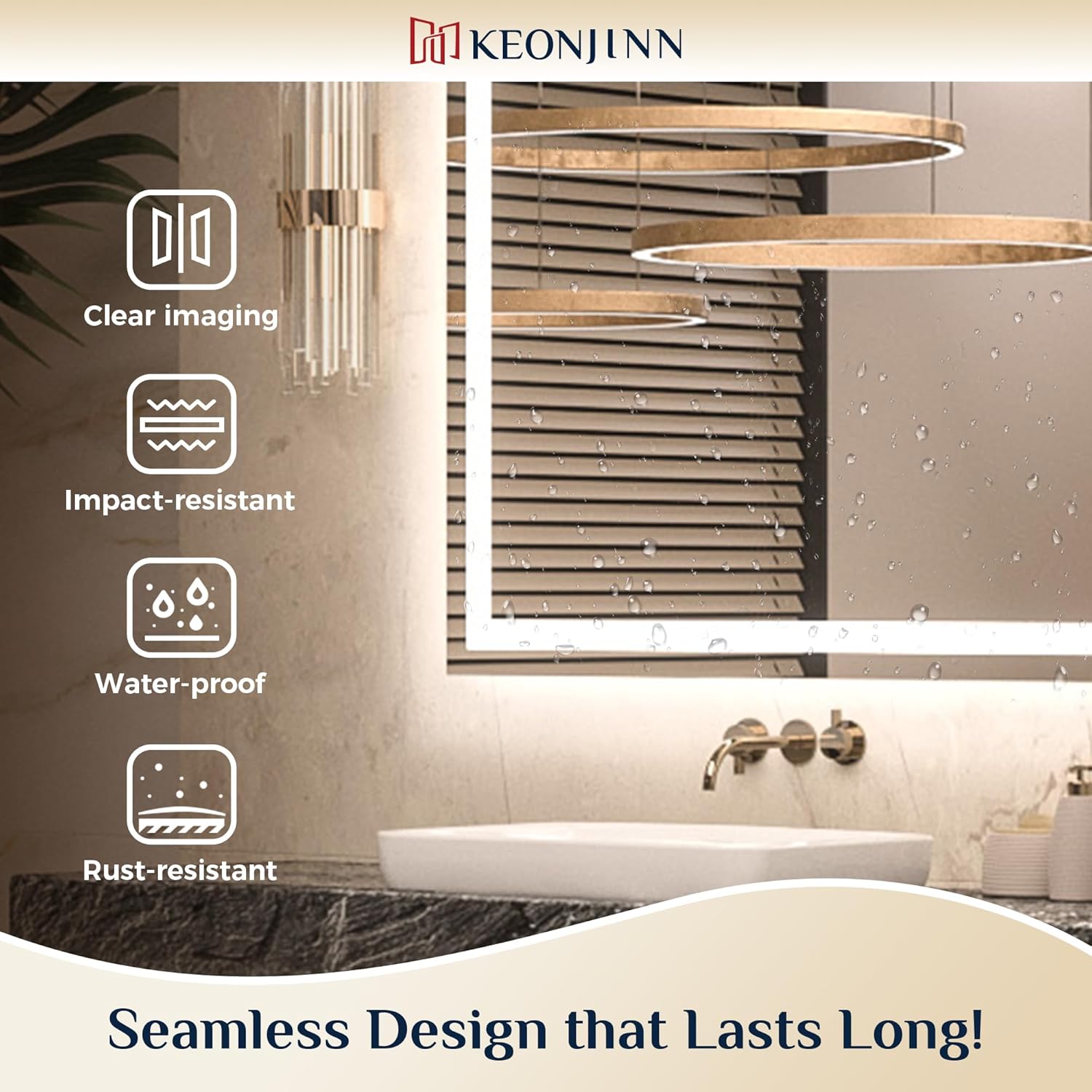 Keonjinn LED Mirror for Bathroom 16 x 24 Inch, Frontlit & Backlit Bathroom Vanity Mirror with 3 Color Lights, Lighted Bathroom Mirror with Anti-Fog, HD Tempered Glass, UL-Listed LED Driver, CRI90+