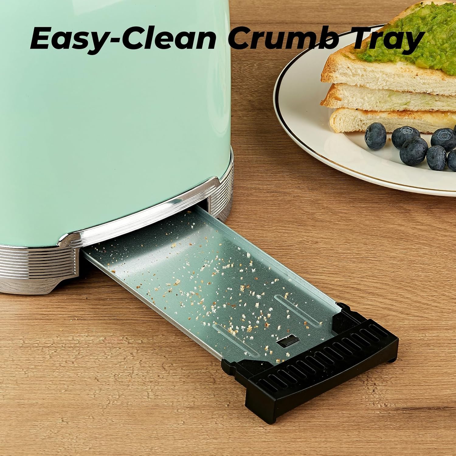 Toaster 2 Slice Retro Stainless Steel with 1.5” Extra Wide Slots Bagel, Defrost, Reheat, Cancel Functions, 6 Bread Shade Settings, Removable Crumb Tray, Aqua Green