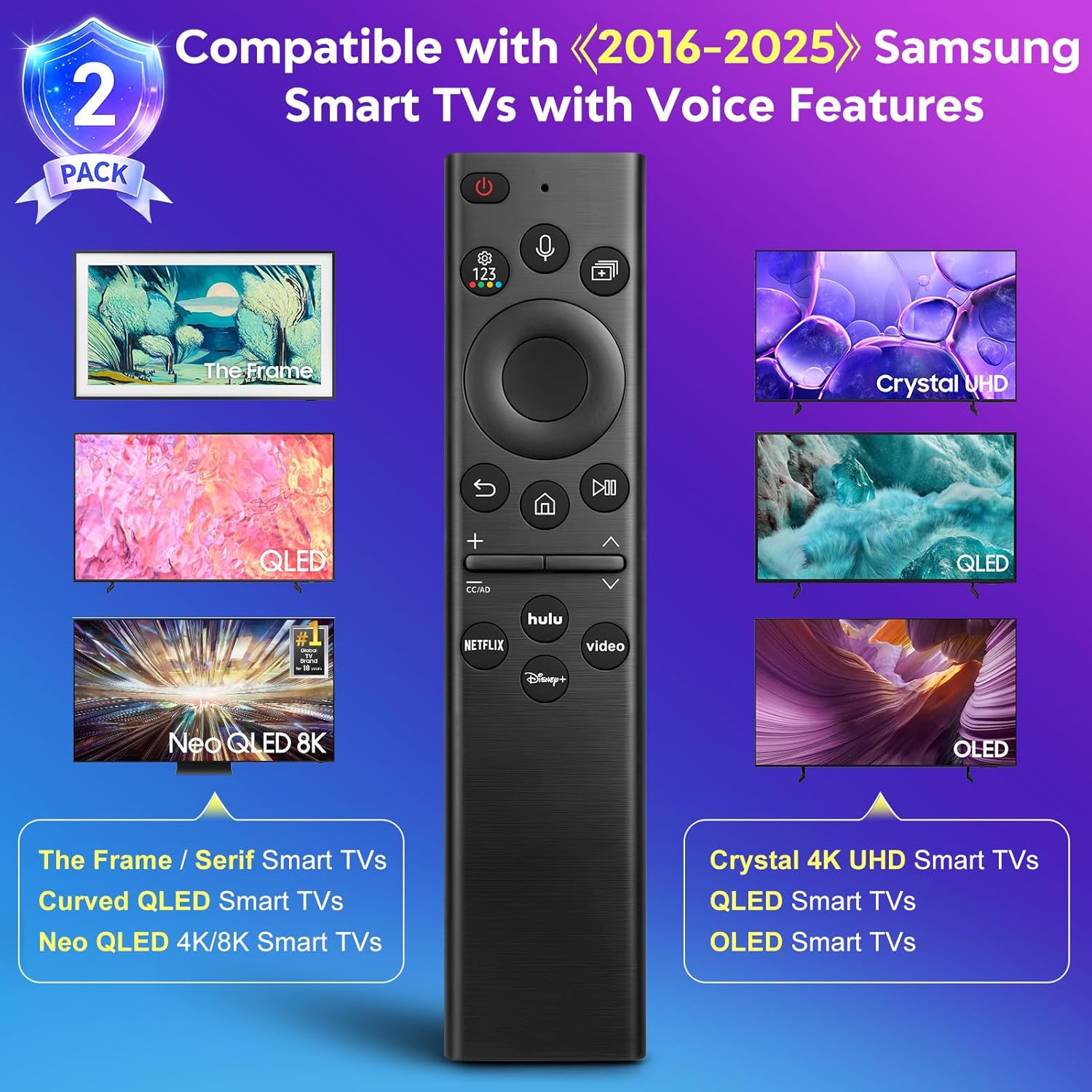 Replacement-Voice-for-Samsung-Smart-TV-Remote-Control-Universal BN59-01385A Compatible with Samsung Frame Curved QLED Crystal UHD TVs