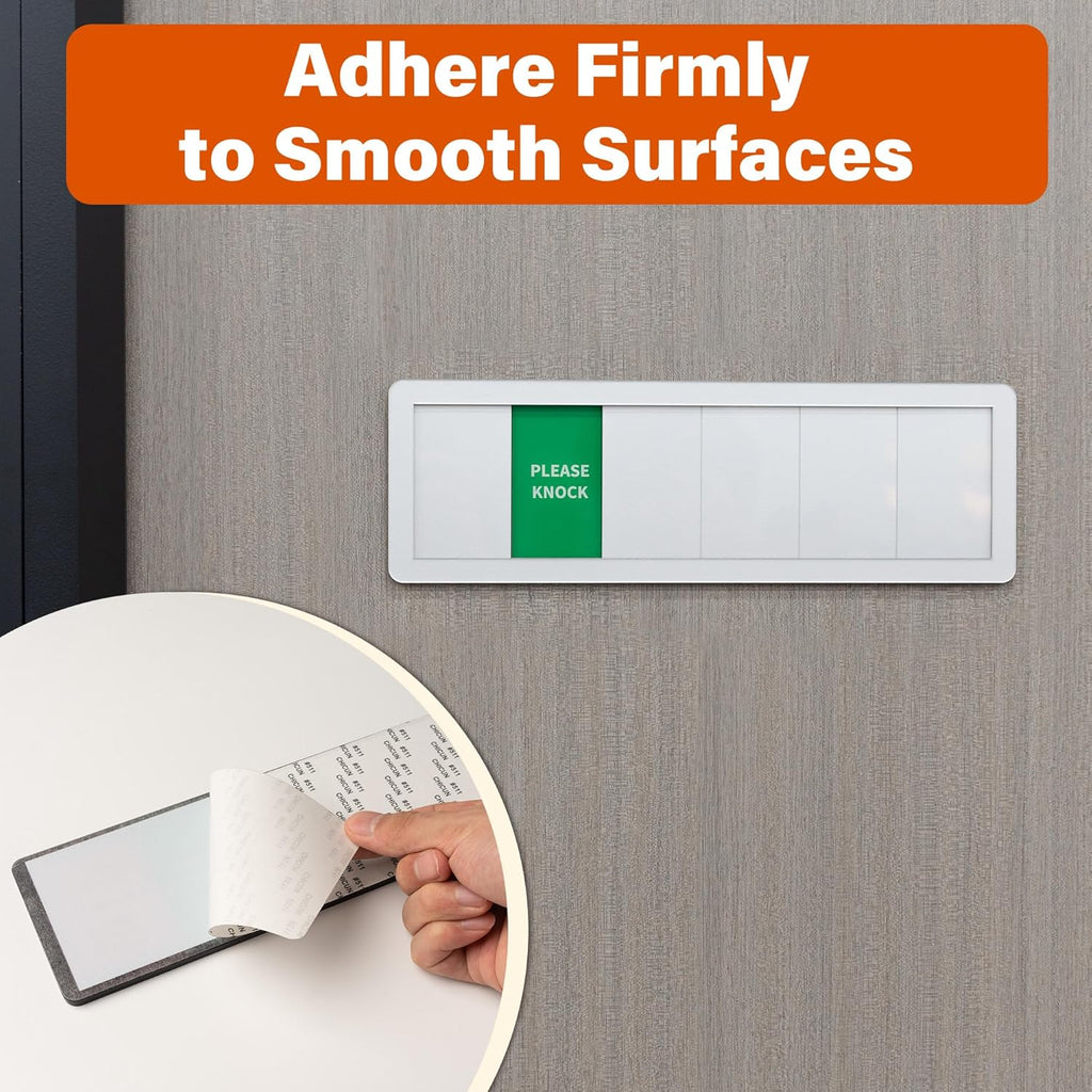 Office Door Signs Do Not Disturb, Please Knock, In A Meeting, Out Of Office, Working Remotely 5 Options Privacy Door Slider Sign For Meeting & Conference Room Brushed Silver