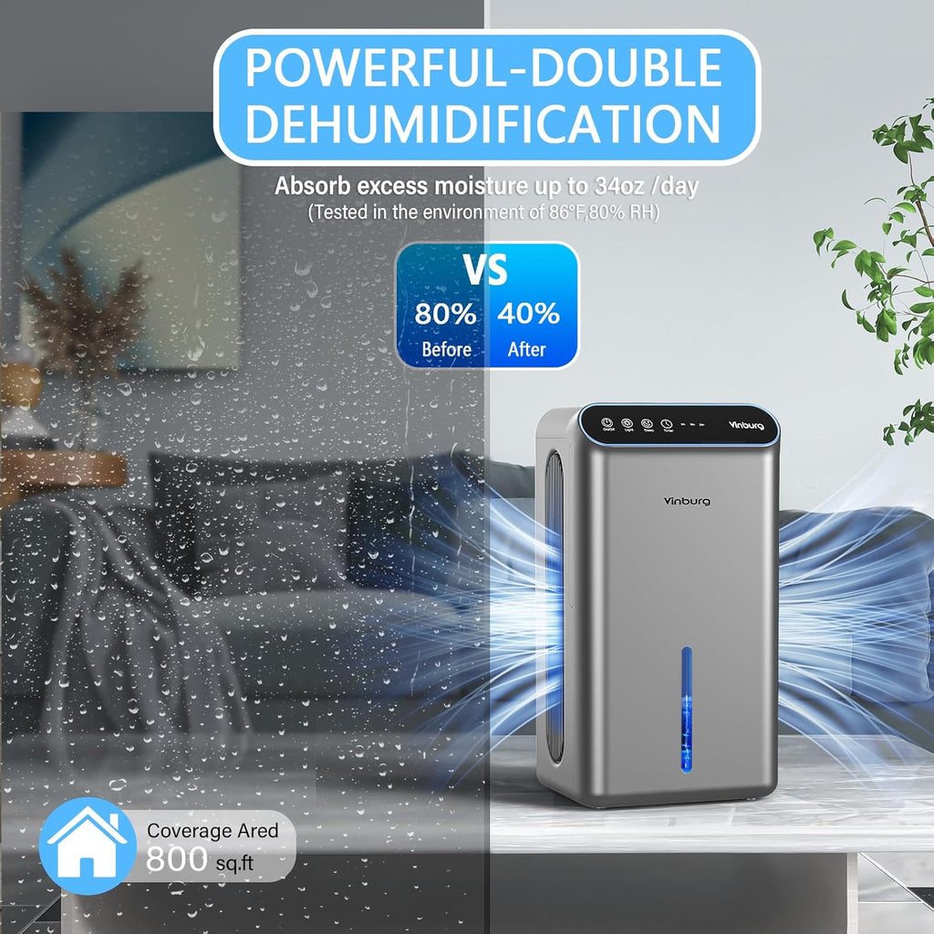 Dehumidifier for Basement (85 OZ, 800 sq ft) Quiet Dehumidifiers for Home, Auto Shut-Off, Sleep Mode, 3 Gear Timer(8H,16H,24H), Small Dehumidifier for Bedroom, Bathroom with Drain Hose