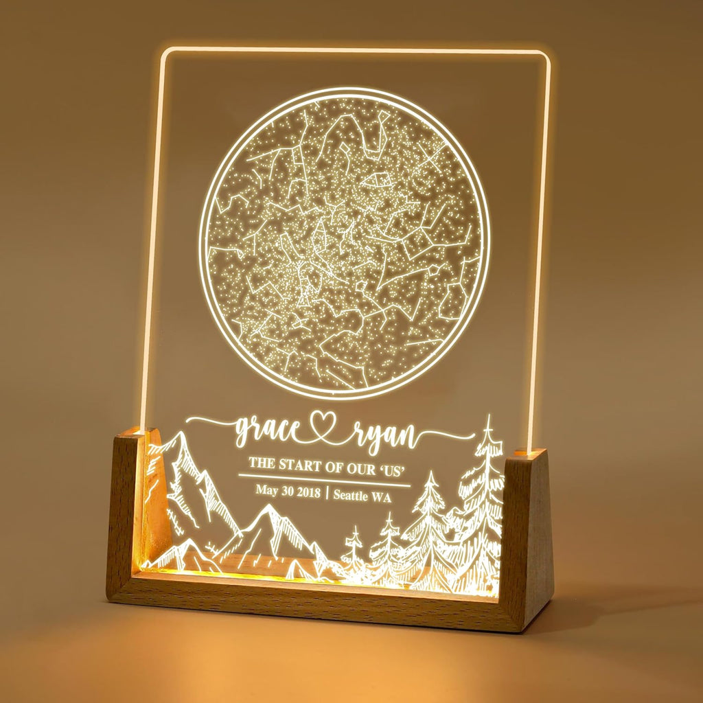NAZENTI Personalized Star Map Frame with Light, The Night We Met Lamp, Custom Couple Gifts, Anniversary Present Gift for Couple, Valentine Day Gifts for Girlfriend Boyfriend, Meaningful Gift for Him