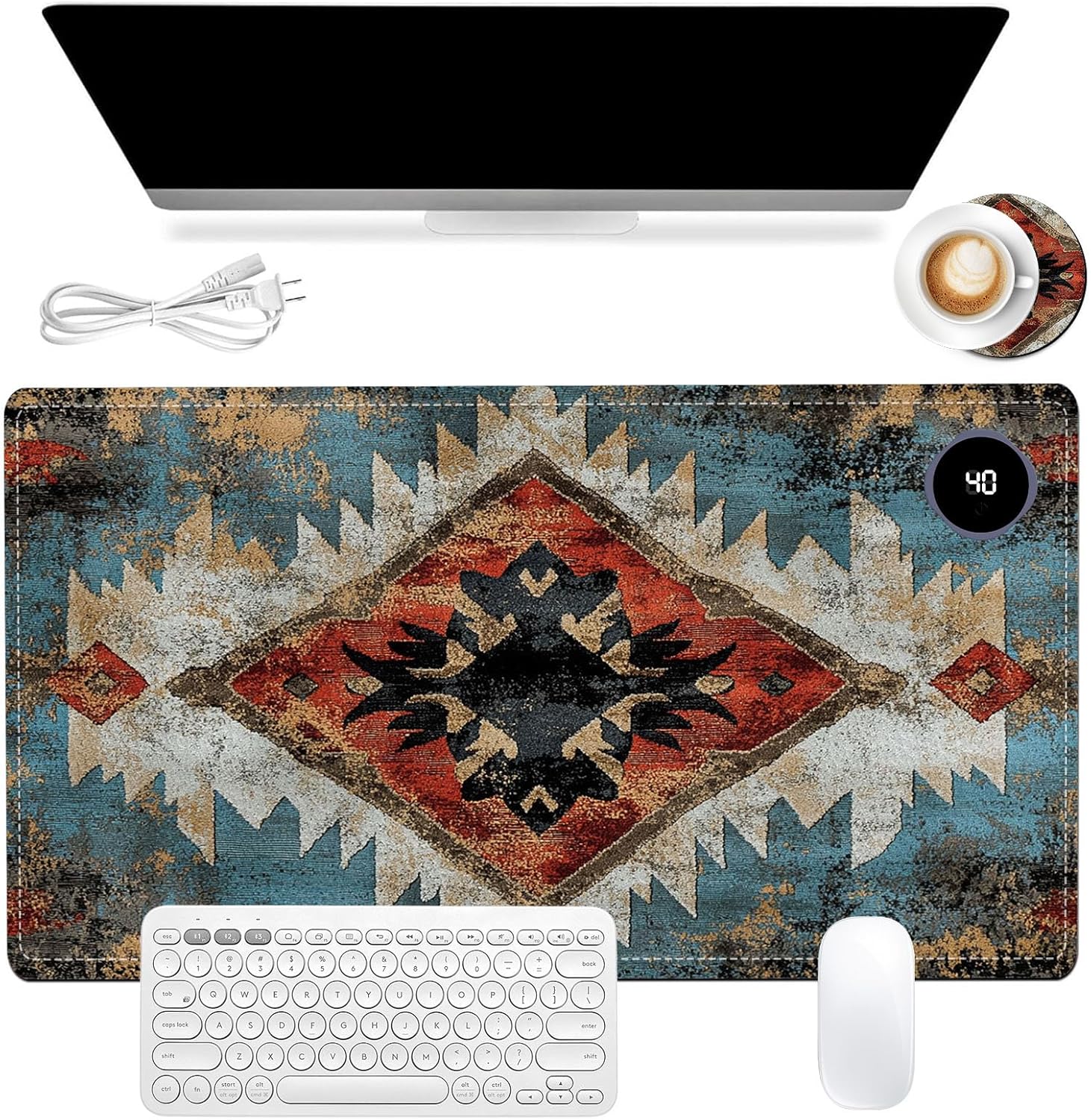 Heated Mouse Pad 23.6 x 14 in 3-Temp Fast Heating Desk Mat with Auto Timer Warmer for Hands Wrist Pain Relief Waterproof Keyboard Mat for Office, Gaming, Home, Art Prints