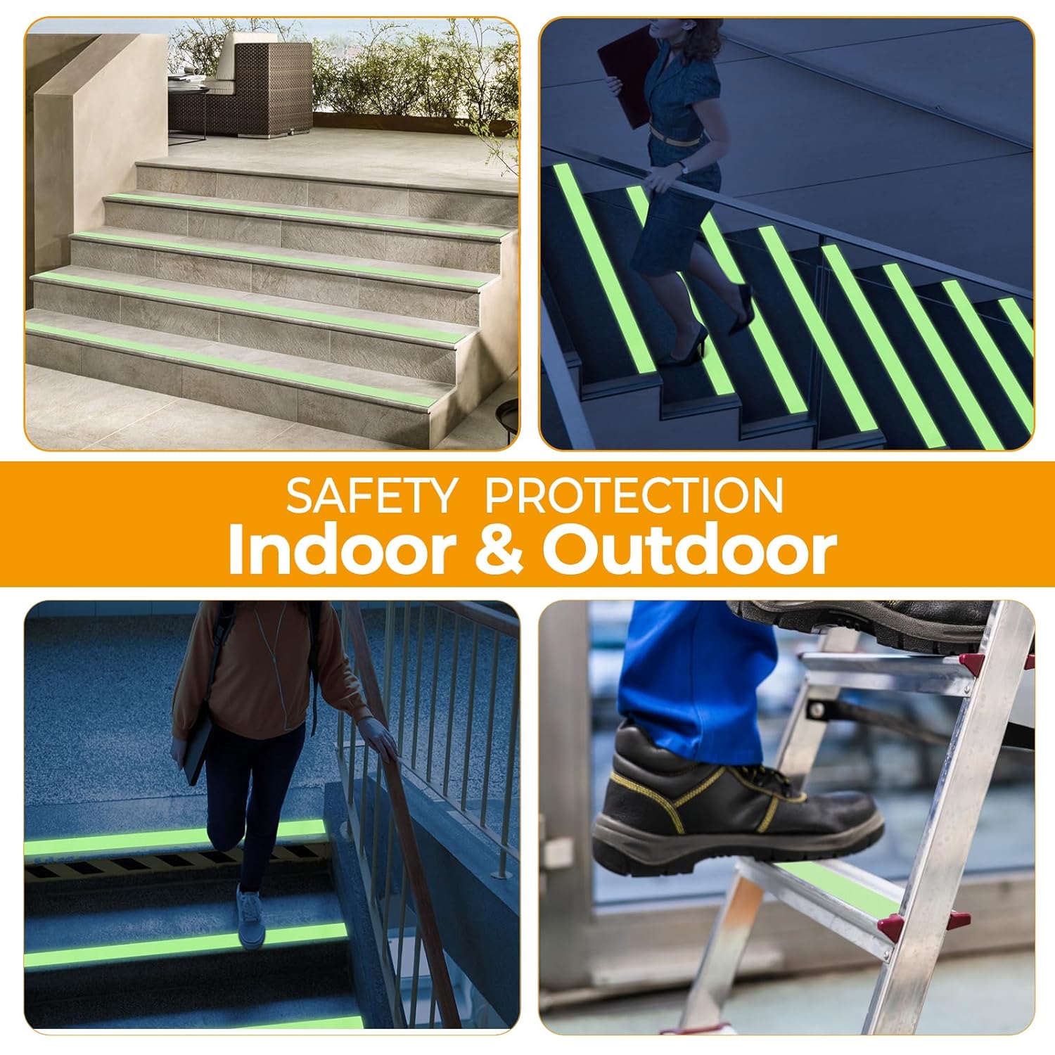 Glow in The Dark Tape, Anti Slip Glow Tape for Stairs, Glow in Dark Indoor or Outdoor, Visible at Night, Waterproof, Luminous Green, 2 Inch x 16 Feet