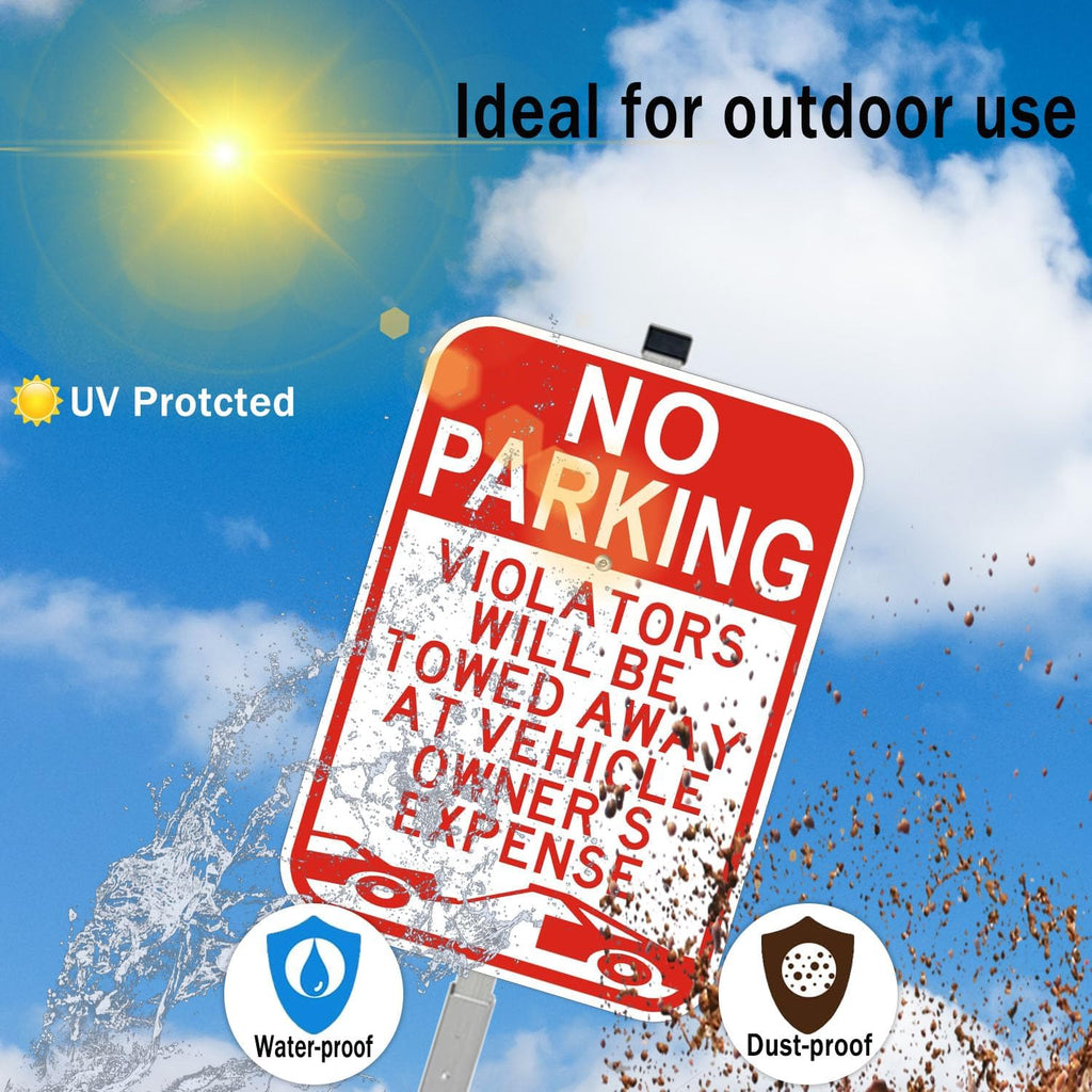 2 Pack No Parking Sign with 36" Metal Stakes, 14x10 inches Reflective Aluminum Sign, Fade Resistant/Waterproof, Violators Will Be Towed Warning
