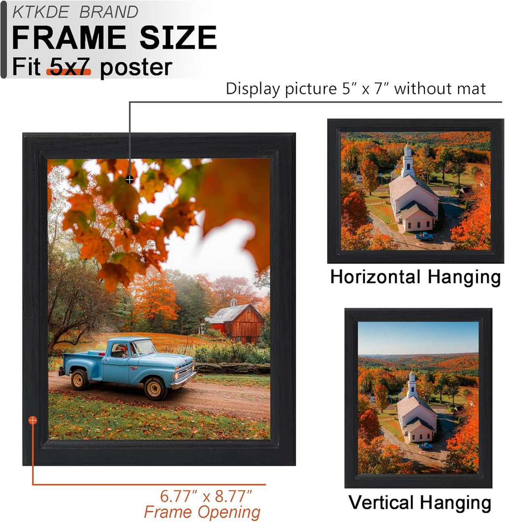 KTKDE 5x7 Picture Frame Set of 5, Wooden frames Black, Vertical & Horizontal Wall Hanging for Wall or Tapletop Display,Studio Gallery Photo Frame for Photos, Posters & Art Prints