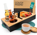 D&D Living® Couch Caddy - Bamboo Couch Console | Anti-Spill Drink and Cup Holder | Snack Organizer Tray for Sofa with Bottle Opener