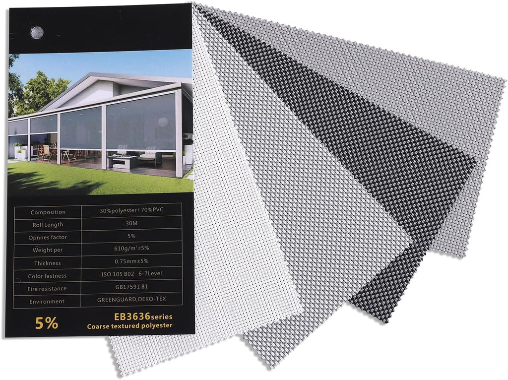 ZSHINE Hard-Wired Outdoor Weatherproof Motorized Patio Roller Shades Remote Control for Porch Balcony Customized Size (Fabric Swatch)