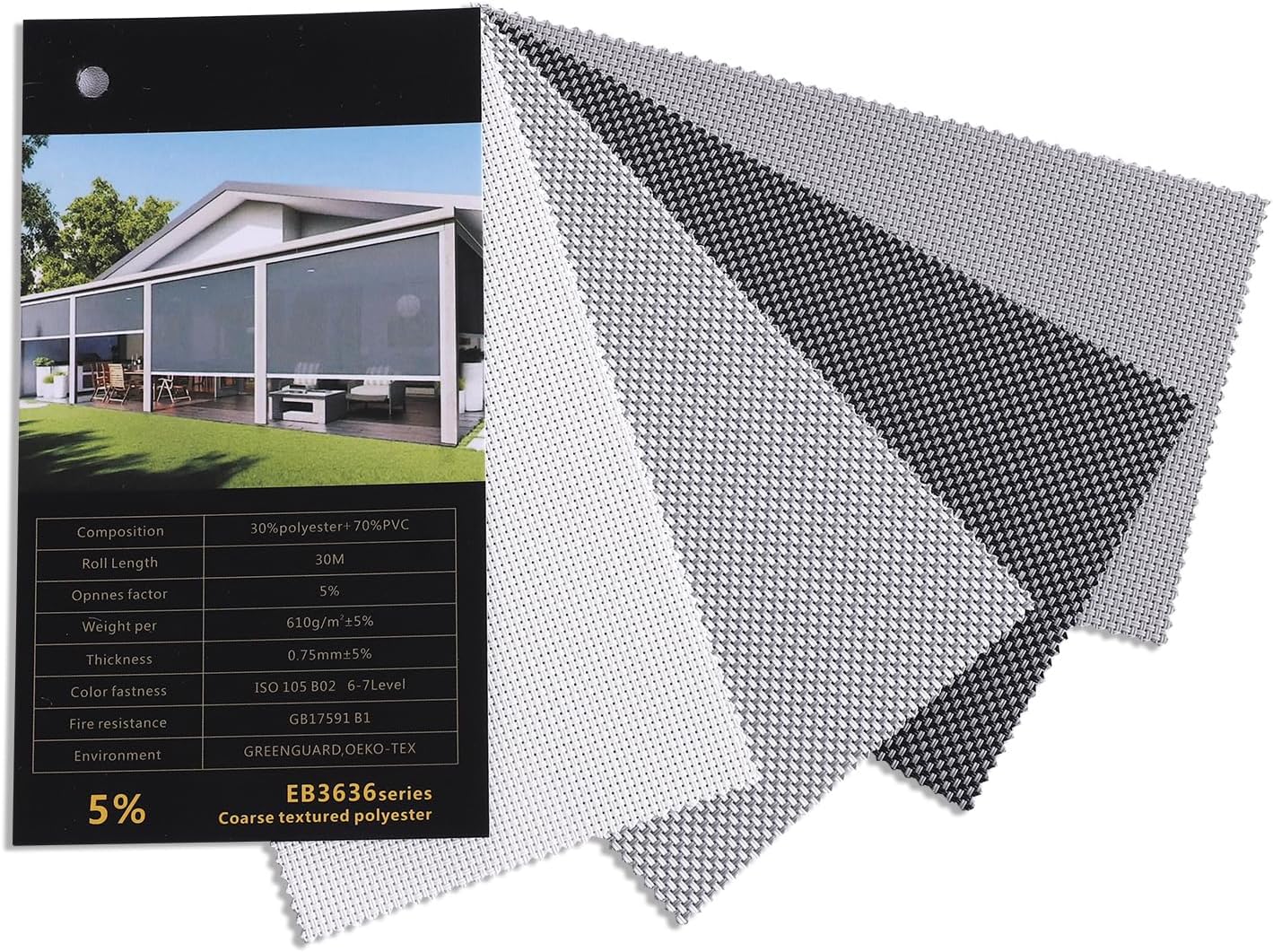 ZSHINE Hard-Wired Outdoor Weatherproof Motorized Patio Roller Shades Remote Control for Porch Balcony Customized Size (Fabric Swatch)