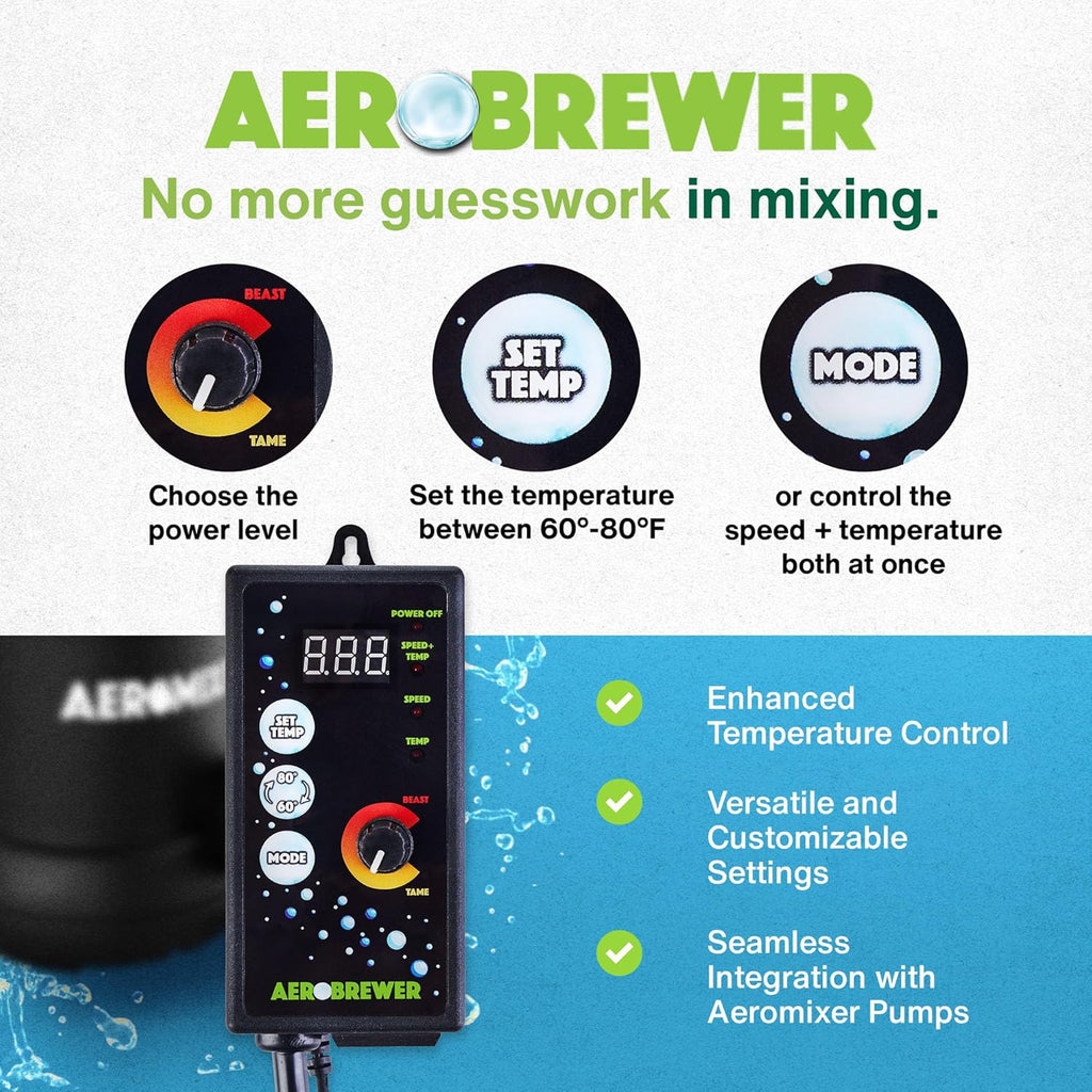 AEROBREWER Temperature + Power Controller -Variable Speed Controllers for Electric Motor Water Pump, +/- 3 Degree Temperature Controller, Variable Motor Speed Controllers for Mixing and Aerating