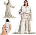 Bedsure Wearable Heated Blanket with Foot Pocket - Electric Snuggle Blanket for Adult with Sleeves, Winter Gifts for Mom Women Girlfriend, Warm Sherpa Heating Throw, Auto Shut Off, 50 x 71+18", Cream