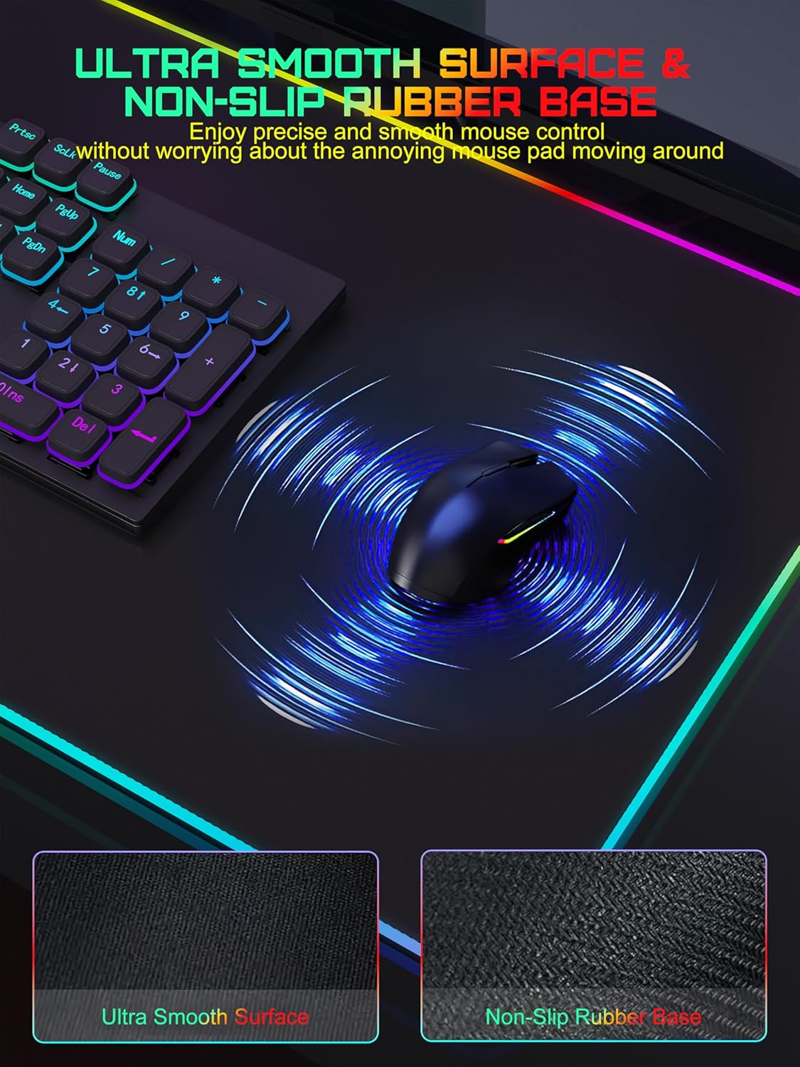 TopMade Mouse Pad with Wireless Charging, 31.5" x 15.75" Large Desk Mat RGB Gaming Mousepad, LED Desk Pad Keyboard Pad with Ultra-Smooth Surface & Non-Slip Rubber Base, Waterproof Desk Pad