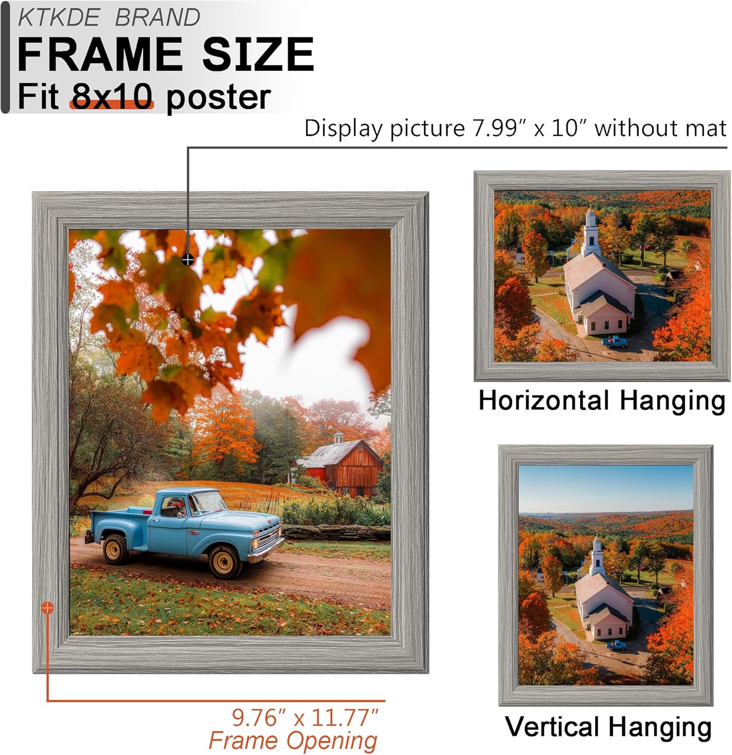 KTKDE 8x10 Picture Frame Set of 5, Wooden frames Grey, Vertical & Horizontal Wall Hanging for Wall or Tapletop Display,Studio Gallery Photo Frame for Photos, Posters & Art Prints