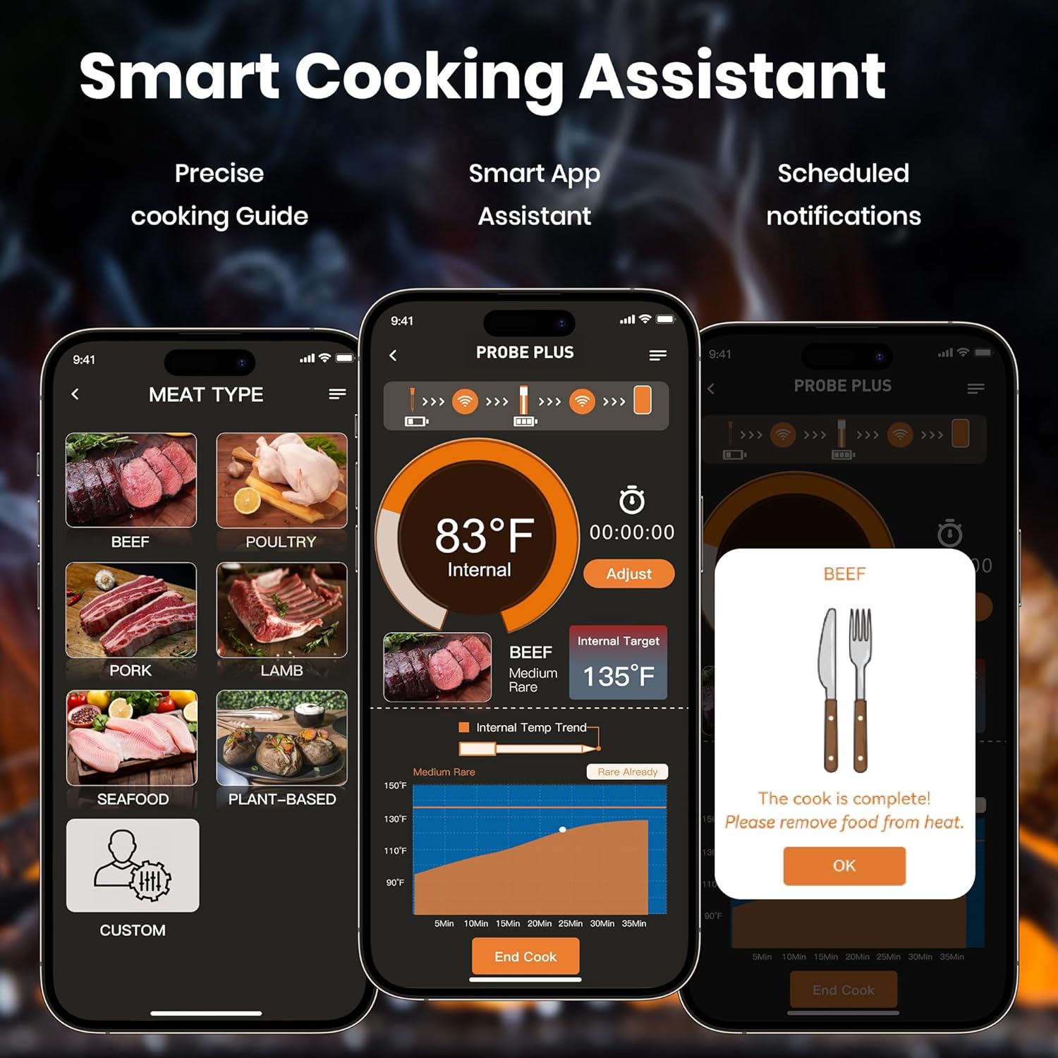 Smart Wireless Meat Thermometer | 4 Probes | Upgraded large LCD Display | Accurate & Stable | long-range Bluetooth App or Host Control for iOS & Android |BBQ,Oven,Grill,Smoker,Air Fryer,Sous Vide