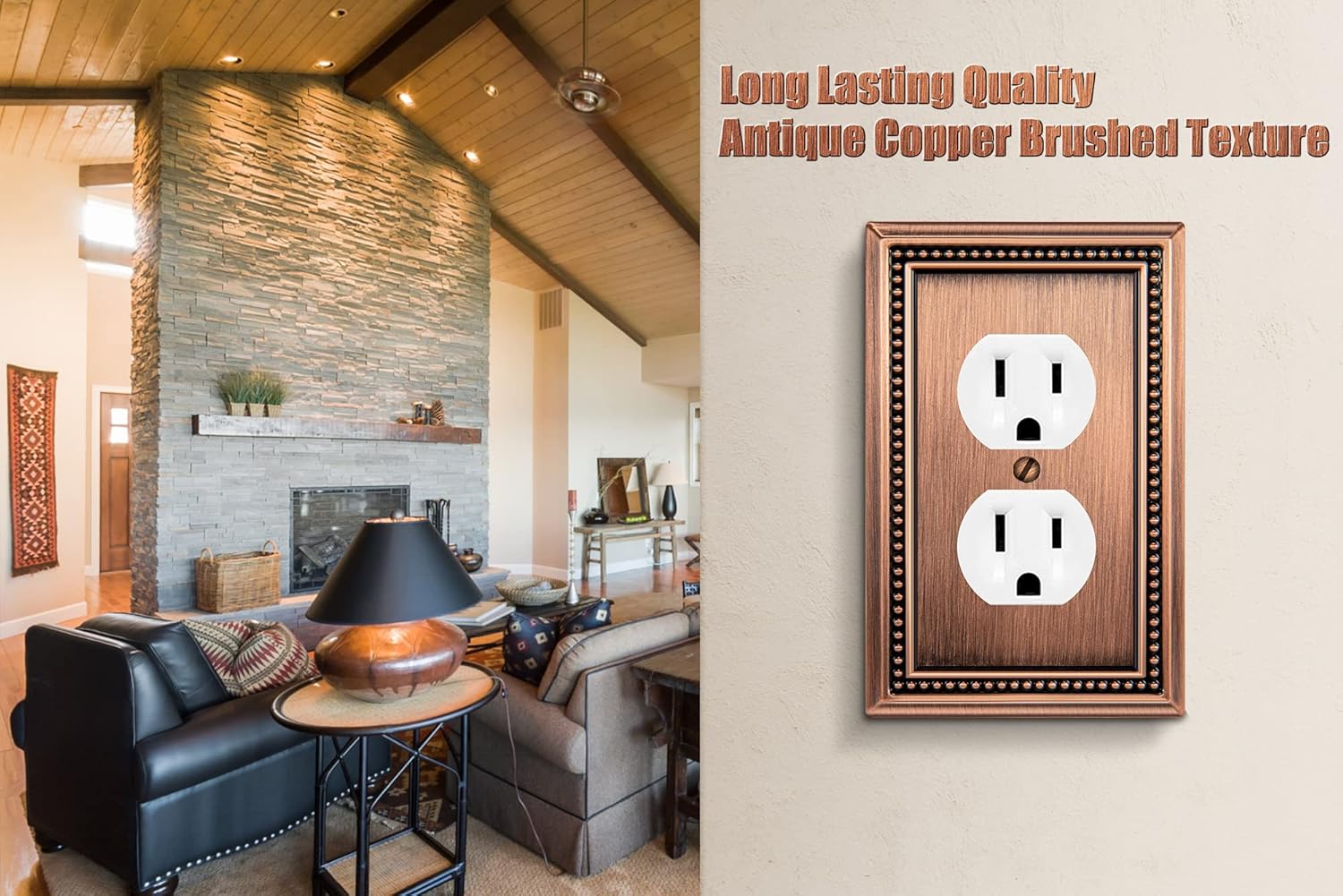 Henne Bery Sunken Pearls Heavy Duty Decorative Wall Plate Switch Plate Outlet Cover (Single Duplex, 2 Pack, Antique Copper)