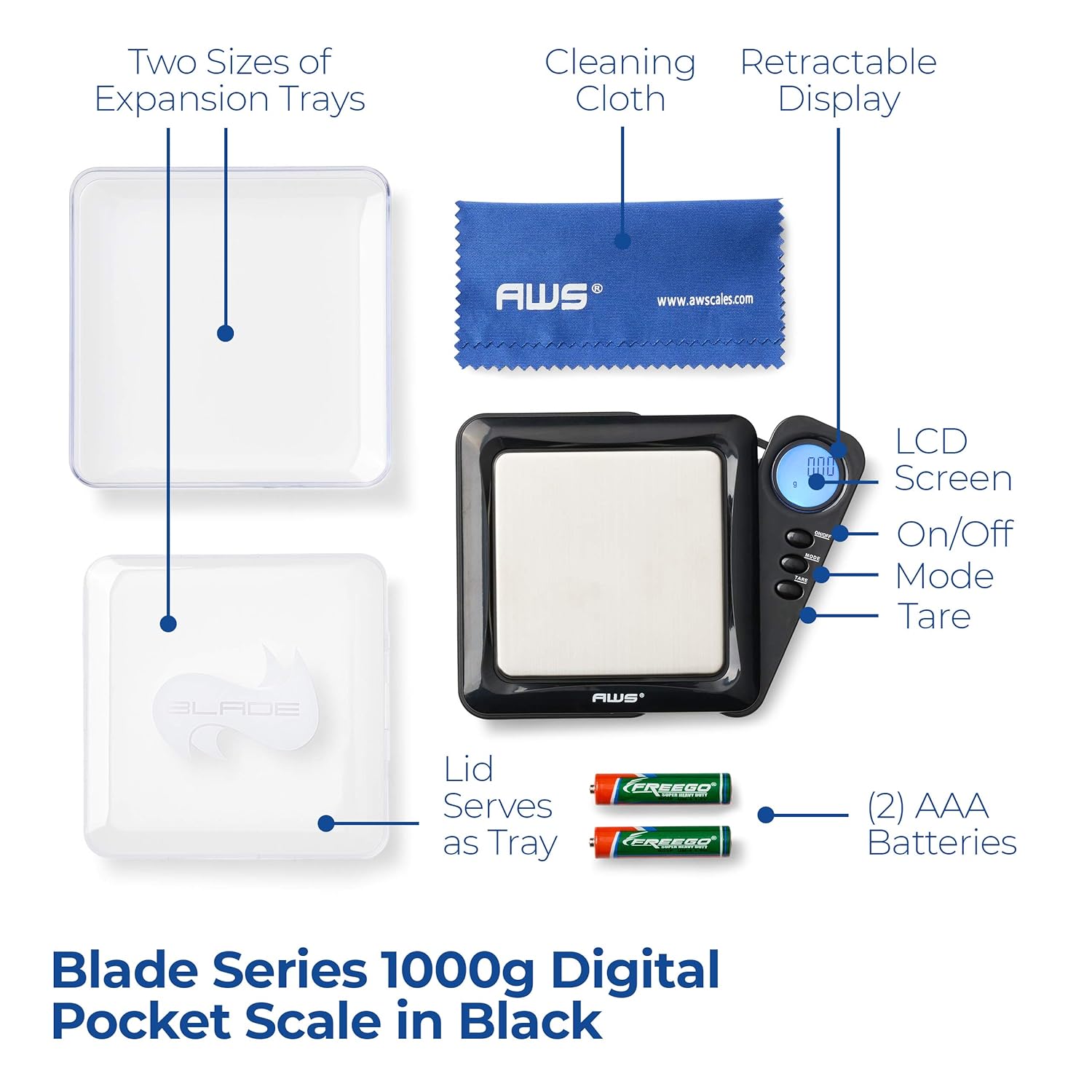 American Weigh Scales Blade Series Digital Pocket Gram Scale 1000g x 0.1g | Precision Mini Scale 0.1g Accuracy, Pocket Scale for Kitchen, Gold, Gems & Coin Scale, Smart Digital & Compact Scale