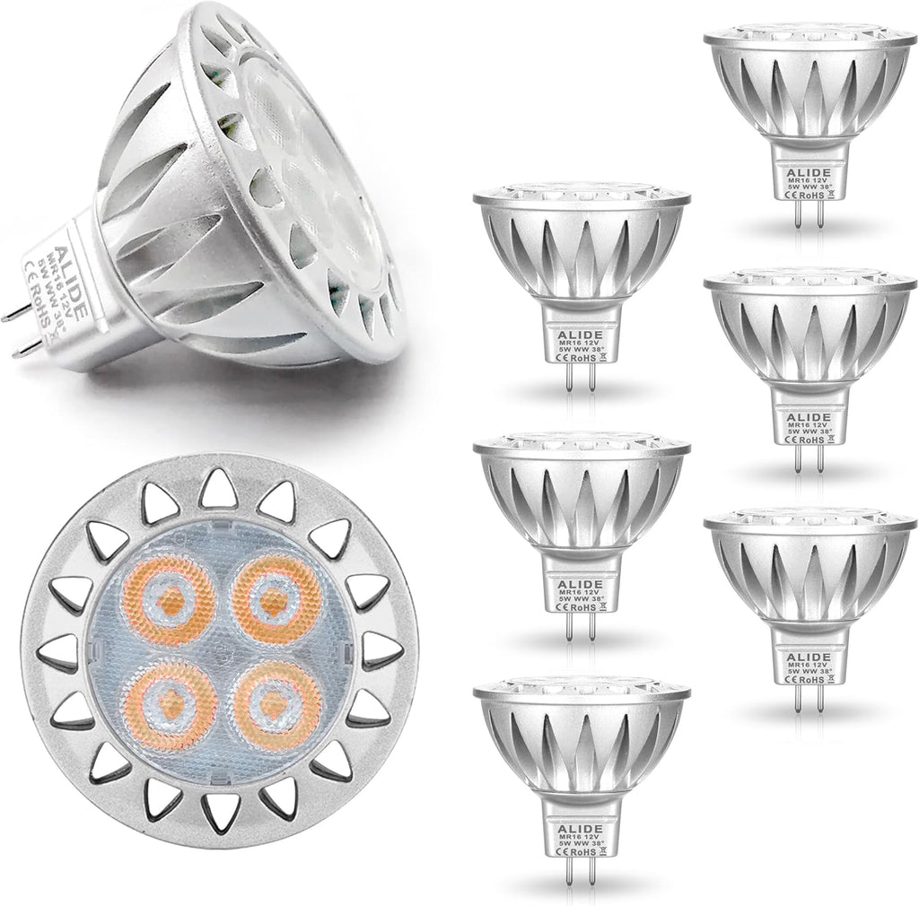 MR16 GU5.3 Led Landscape Bulbs 3000K Warm White 5W, MR16 20W 35W Halogen Replacement,12V Low Voltage Bulb Spotlights for Outdoor Landscape Flood Indoor Track Lighting,Not Dimmable,450lm,38 Deg,6 Pack