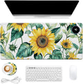 Heated Mouse Pad, Warm Desk Pad, Keyboard Mat 31.5 x 13 Inch Large Size Intelligent Fast Heating, 3 Speed Adjustable, Timed Auto Power Off for Game Office Home,Blooming Sunflowers