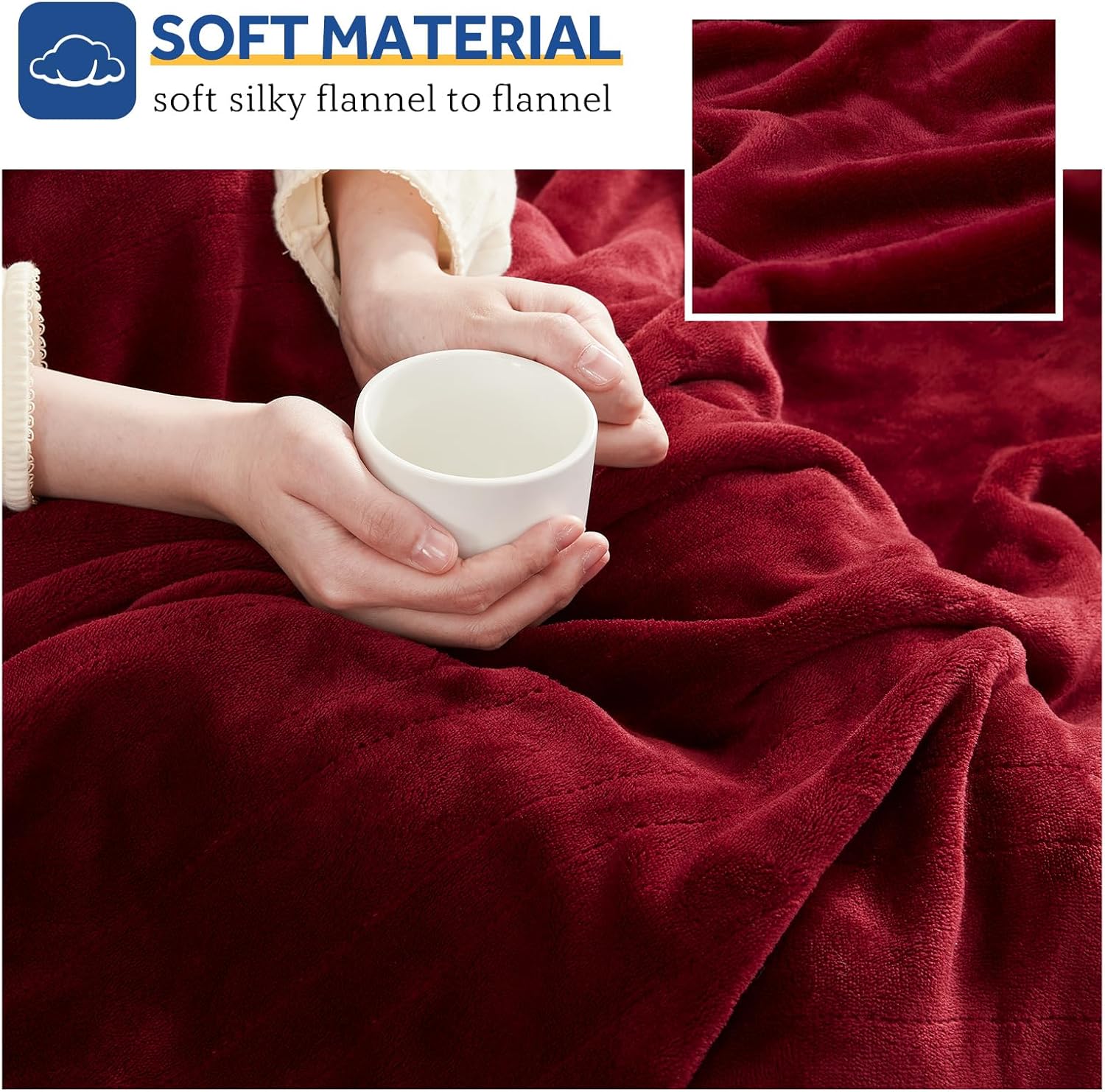 Sealy Heated Blanket Throw, Soft Flannel Electric Blanket with 6 Heat Settings & 2-10 Hour Auto Shut Off, Fast Heating with ETL Certificated Machine Washable, 50x60 Inch, Burgundy