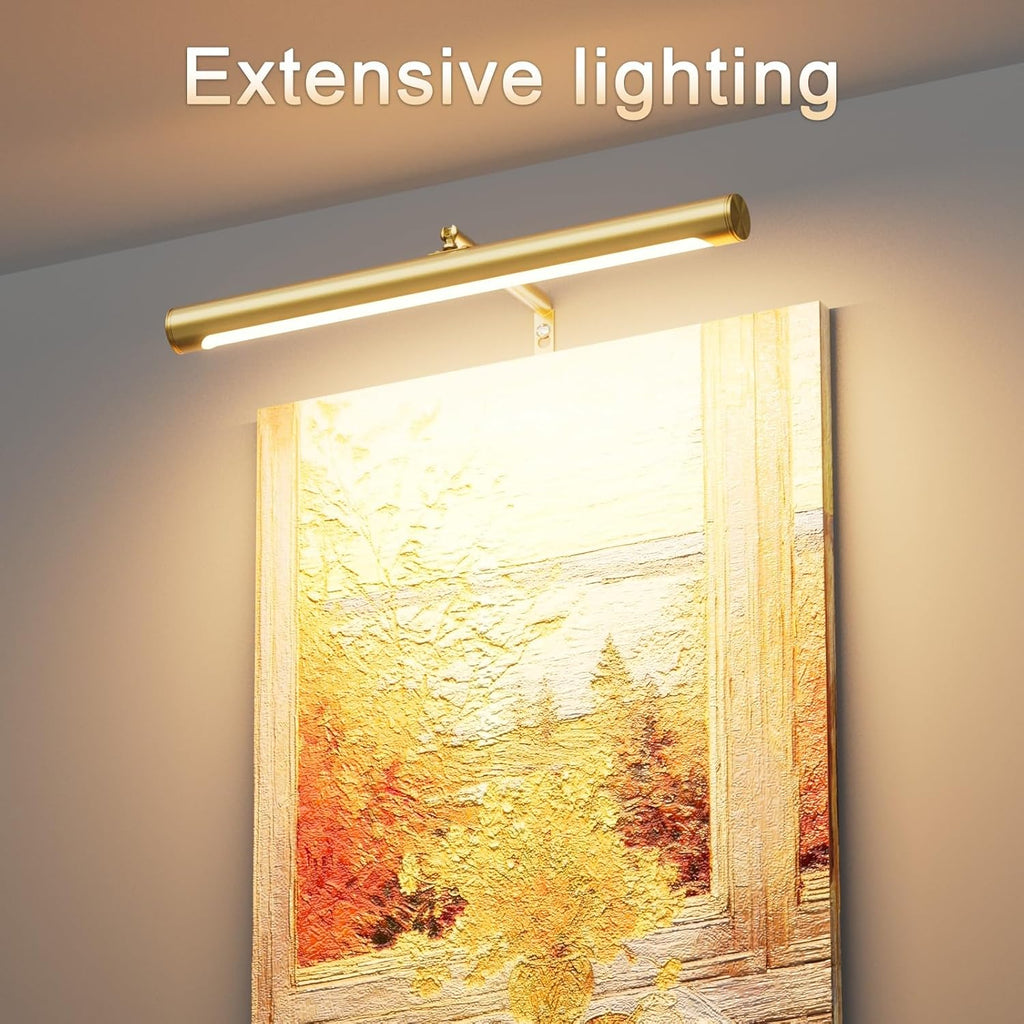 Picture Lights for Paintings Plug in, 16" Adjustable LED Gold Picture Light Art Light, Remote Control Gallery Painting Wall Light for Picture Display Dartboard Art Work (Gold)