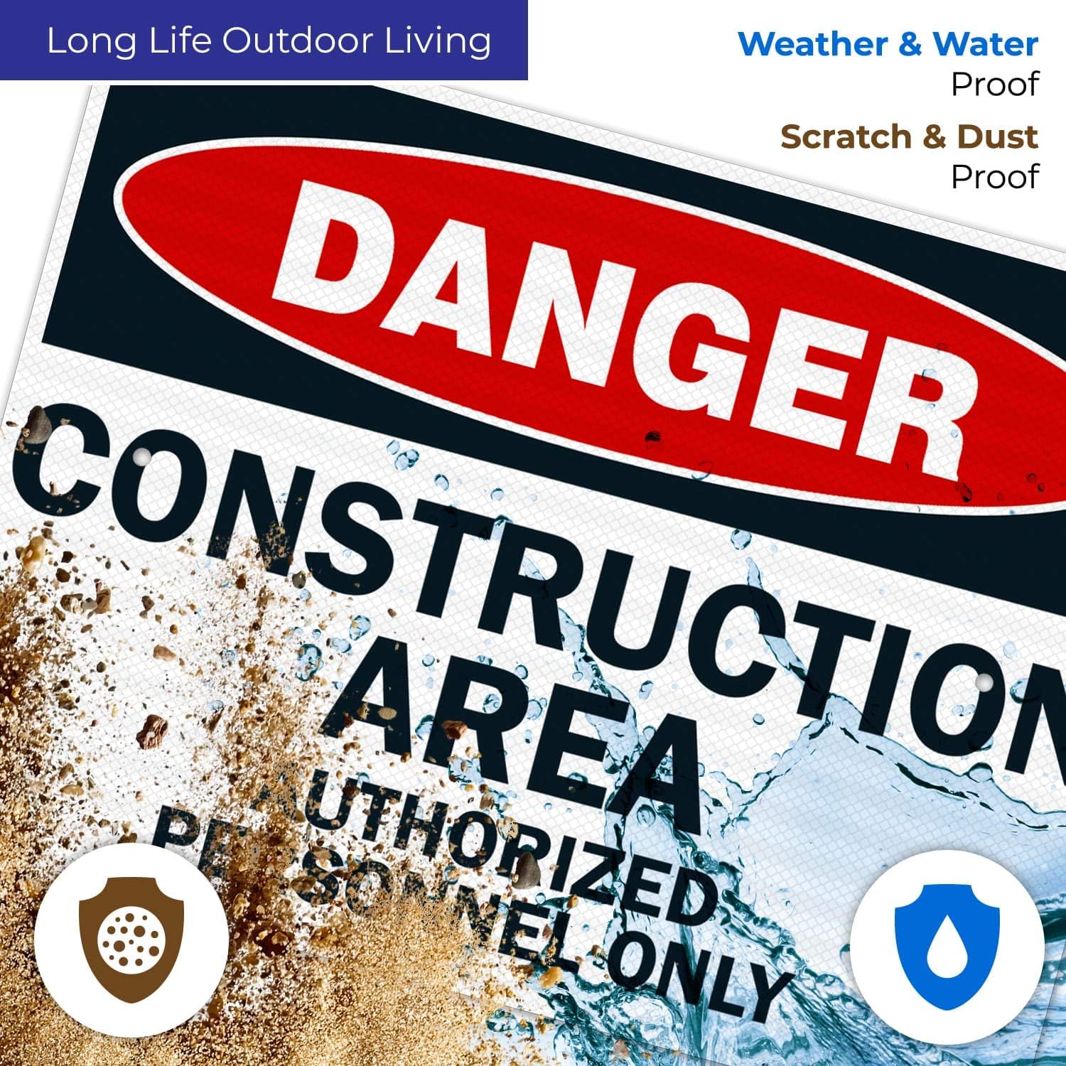 Danger Construction Area Sign, Authorized Personnel Only Sign, 18x24 Inches, 3M EGP Reflective .080 Aluminum, Fade Resistant, Easy Mounting, Indoor/Outdoor Use, Made in USA