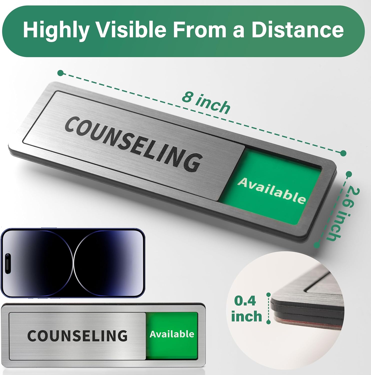 Counseling Room Door Sign with Slider, Do Not Disturb Privacy Office Sign, In Use/Available Acrylic Sliding Indicator for Business Hospital Home, Brushed Silver 8" x 2.6"