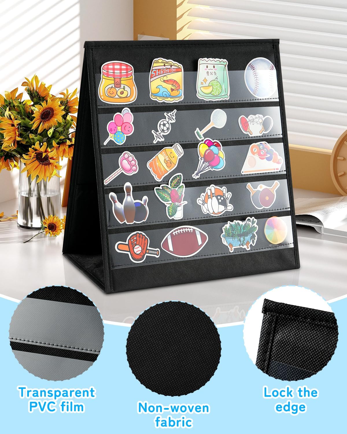UCEC Portable Sticker Display Stand Foldable, Non-Woven Fabric Sticker Holder Display Double Sided, Sticker Organizer for Vendor Events, Craft Shows & Small Business Displays (5 Layers 13×12.2in)