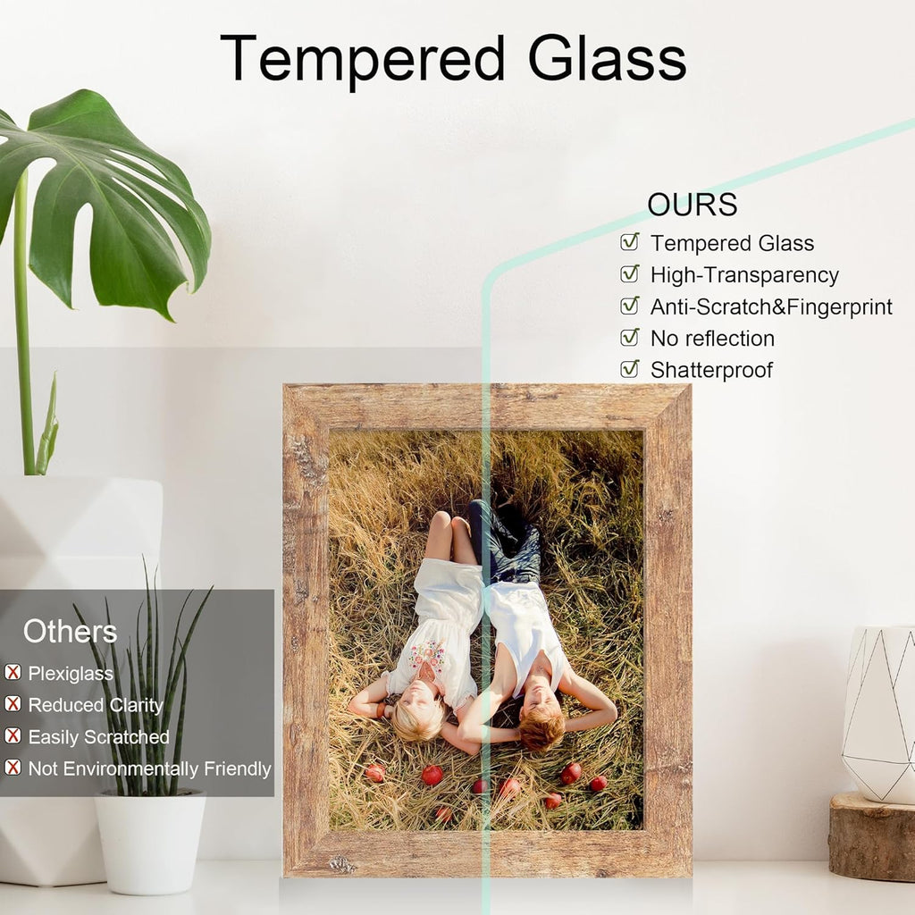 iRahmen 8x10 Picture Frame with HD Tempered Glass, Wood Photo Frame for Tabletop and Wall Display (Rustic Brown, 1 Pack)