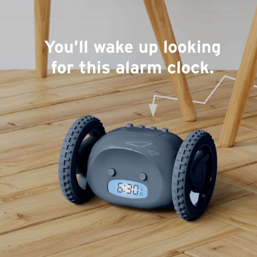 CLOCKY Extra Loud Alarm Clock for Heavy Sleepers on Wheels Rolls Runs Away Vibrating, Easy to Set Super Smart Snooze Digital Bed Shaker Alarm Clock Funny Gift for Adults Kids Teens Bedrooms (Slate)