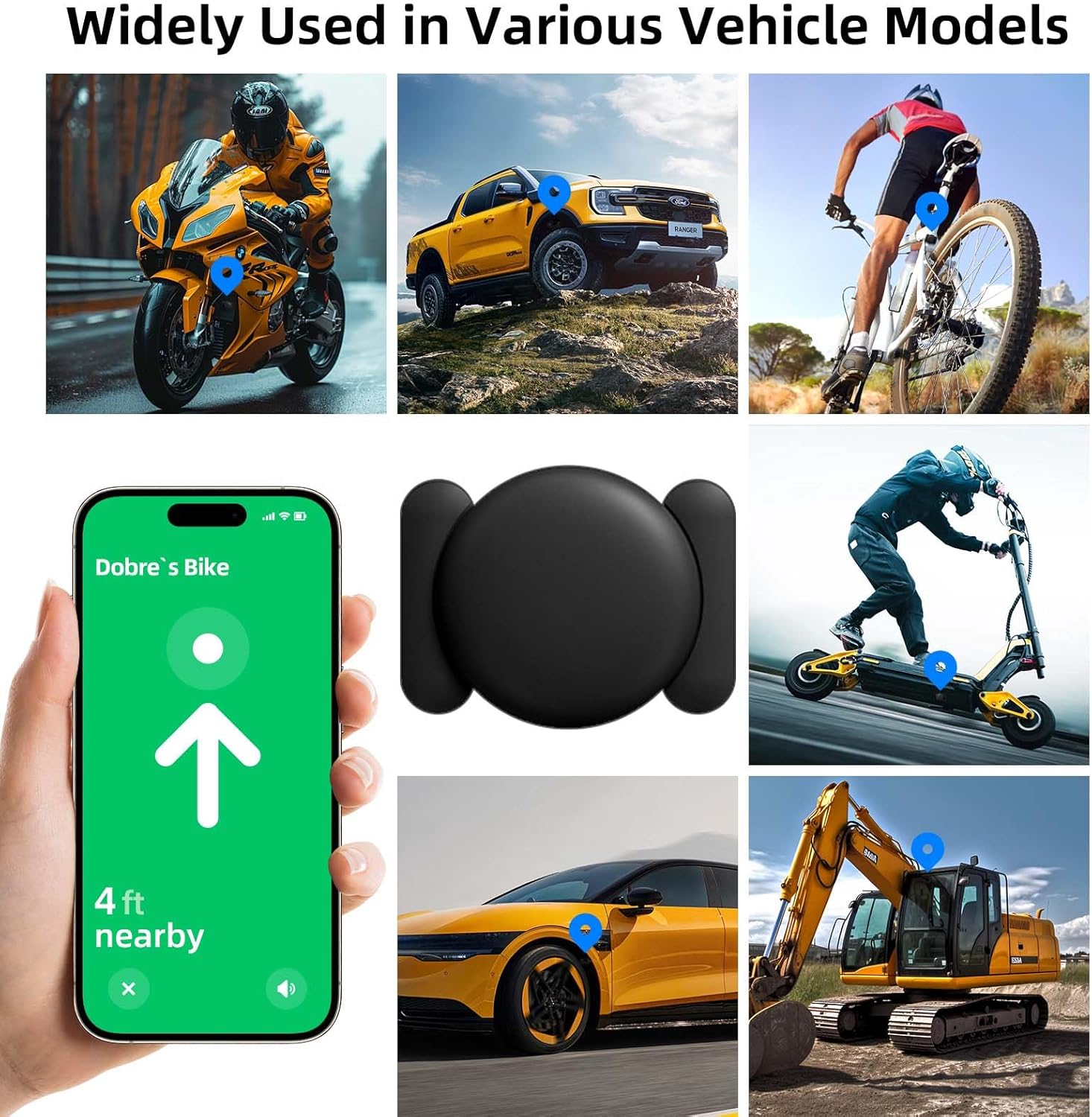 Car GPS Tracking Device for Vehicles, 3PCS Real Time GPS Tracker for Car Work with Find My (iOS Only),Hidden Mini GPS Tracker,No Monthly Fee (White Tracker, Black Magnetic Case)