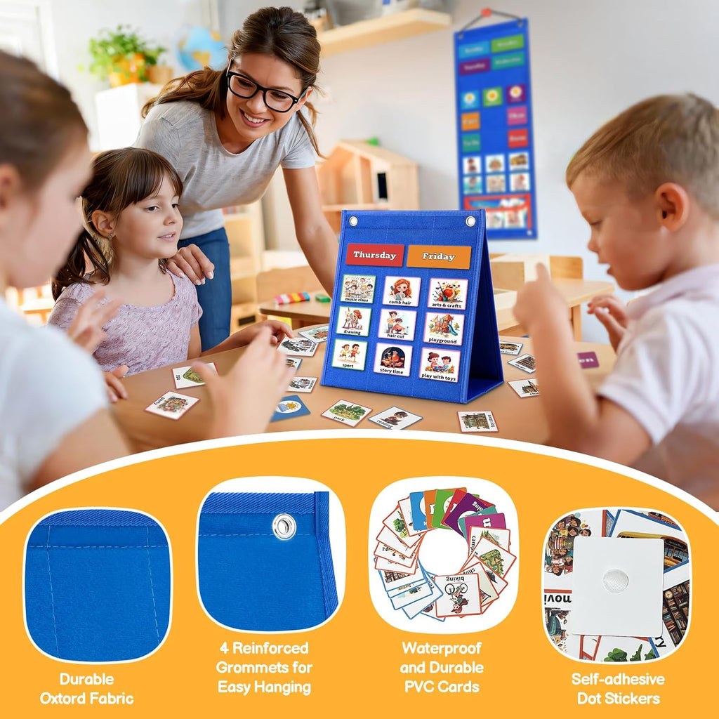 Visual Schedule for Kids Chore Chart，103 Daily Schedule Board Routine Pocket Chart Cards for Toddlers,Autism Learning Material Tool Wall Planner for Home School with 3 in 1 Cards Gift for Kids