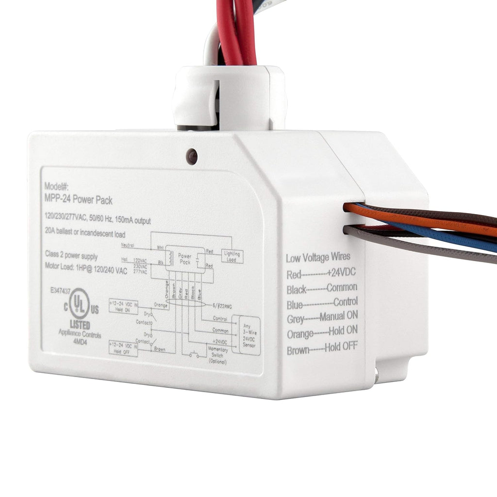 ENERLITES Ceiling Sensor Low Voltage Power Pack for Low Voltage Sensor and Package, Self Contained Power Supply Relay System 120~277V AC to 24V DC, MPP-24, New Model, White