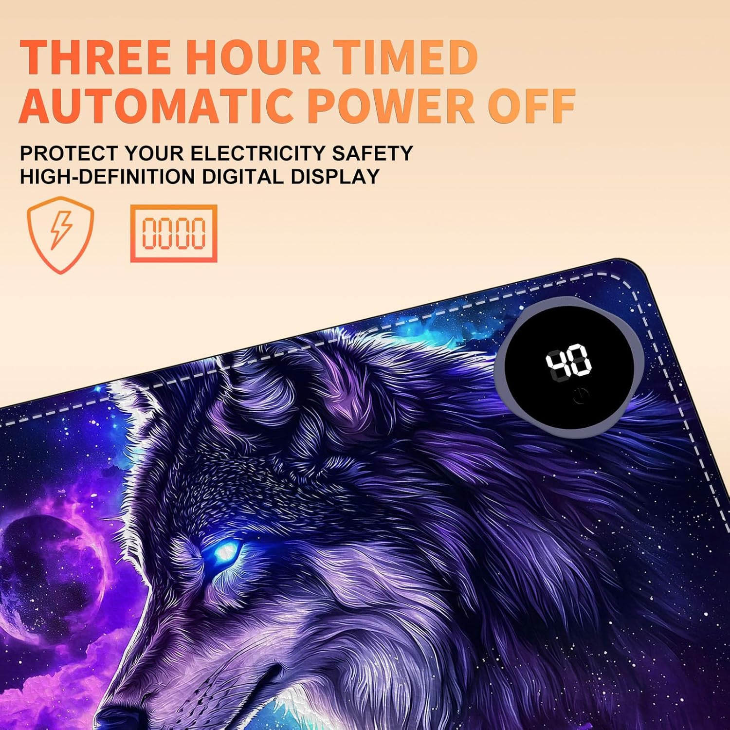Heated Mouse Pad, Warm Desk Pad, Keyboard Mat 23.6 x 14 Inch Large Size Intelligent Fast Heating, 3 Speed Adjustable, Timed Auto Power Off for Game Office Home, Galaxy Wolf